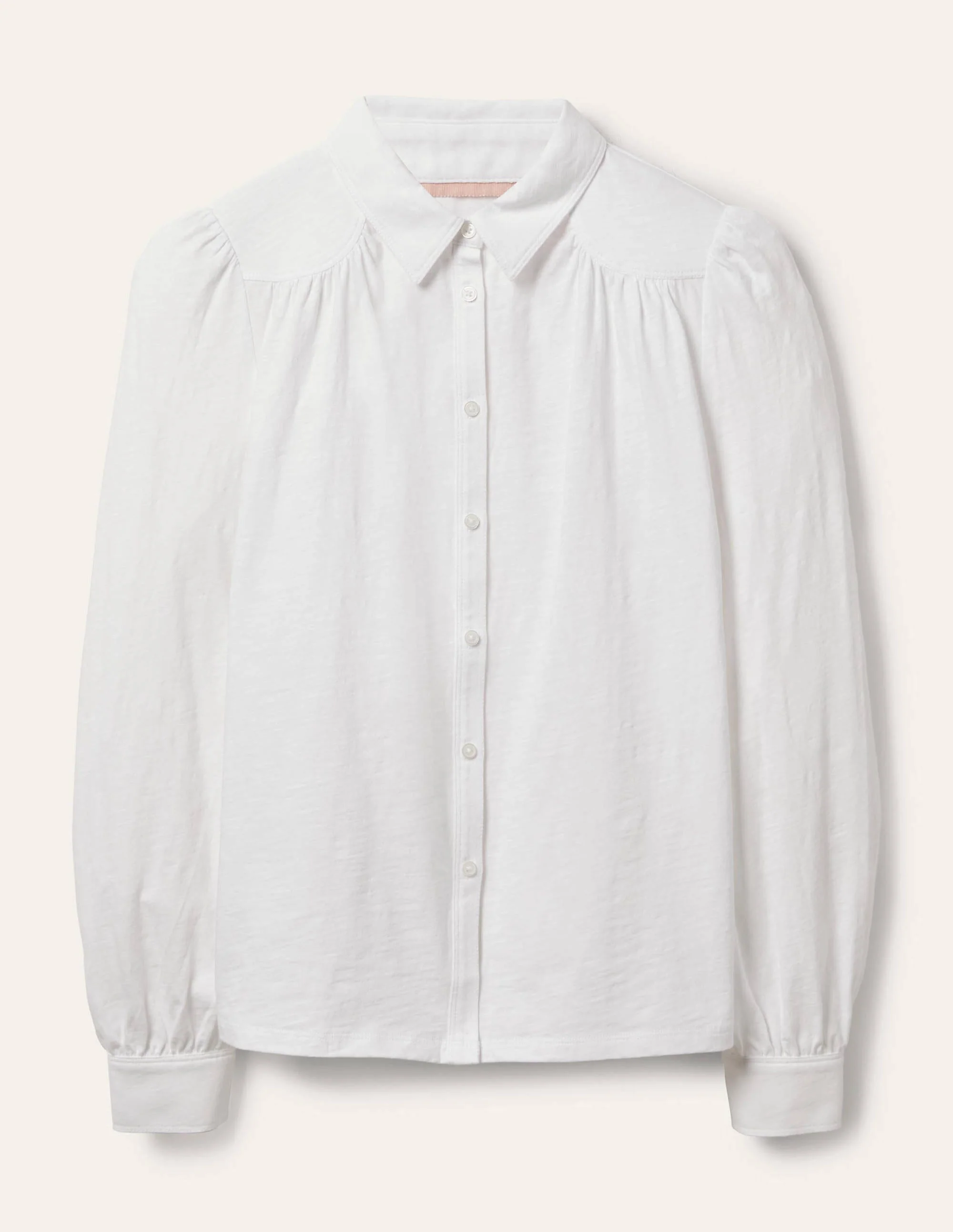 Gathered Detail Jersey Shirt-White - Image 5