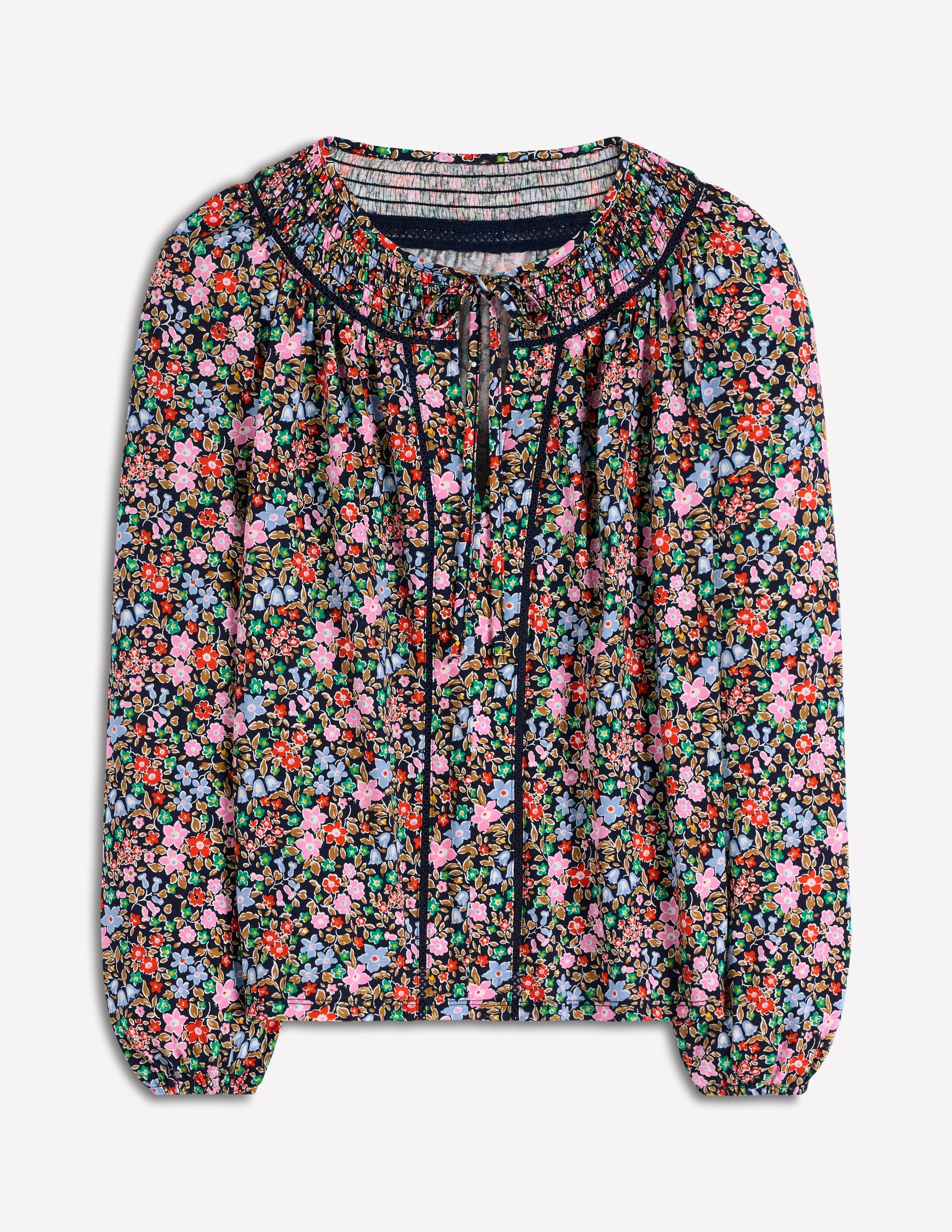 Georgia Smocked Jersey Top-Navy and Multi, Flowerbed - Image 6