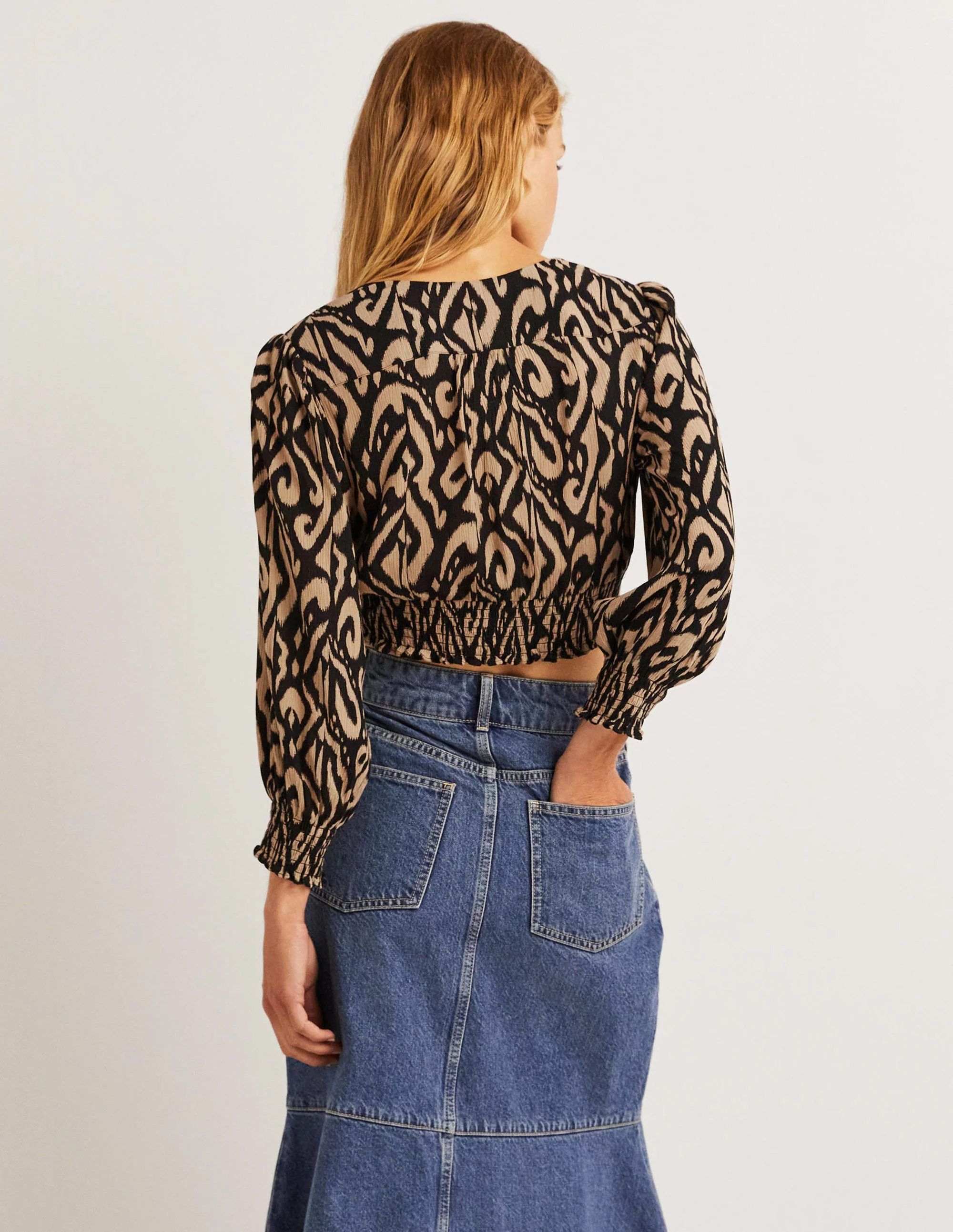 Grace Crinkle Co-ord Top-Black, Ikat - Image 3