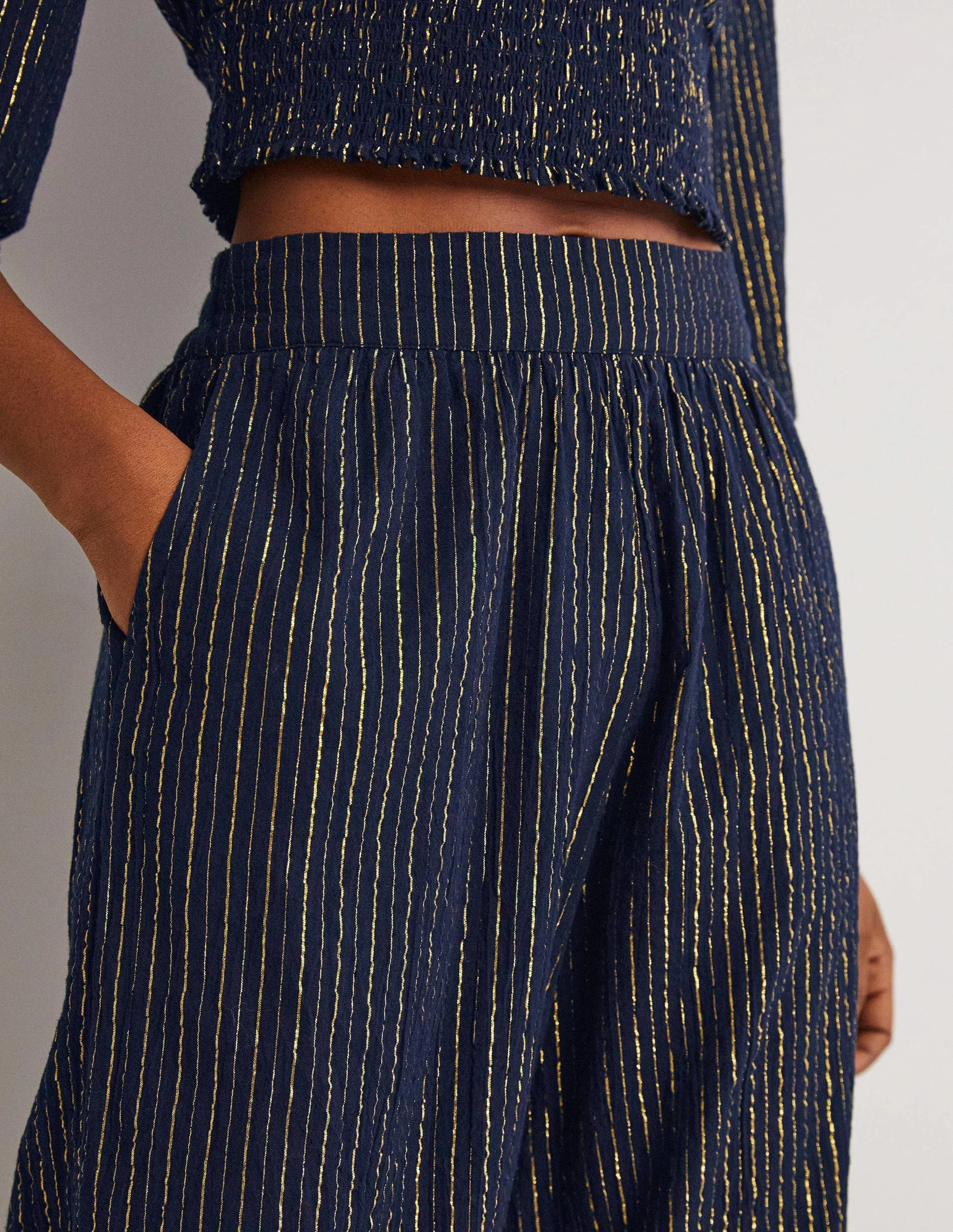 Grace Crinkle Wide Leg Pants-Navy Crinkle Lurex - Image 2