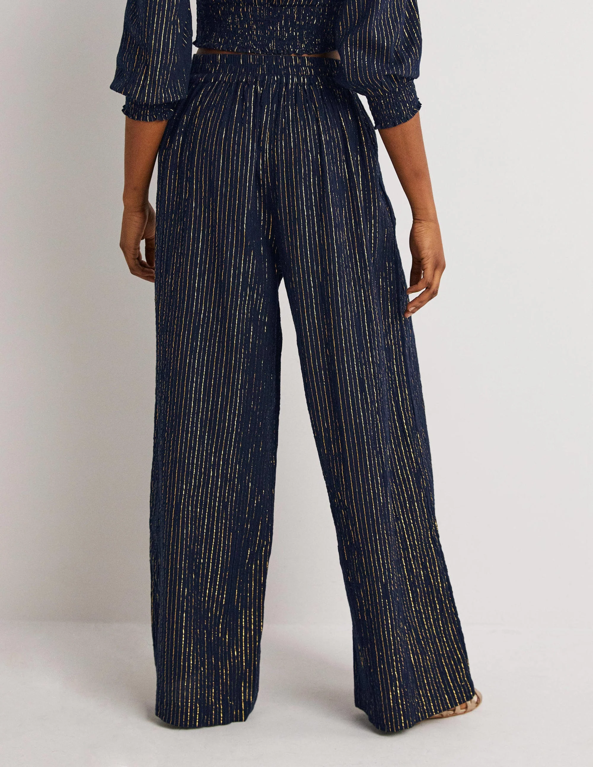 Grace Crinkle Wide Leg Pants-Navy Crinkle Lurex - Image 3