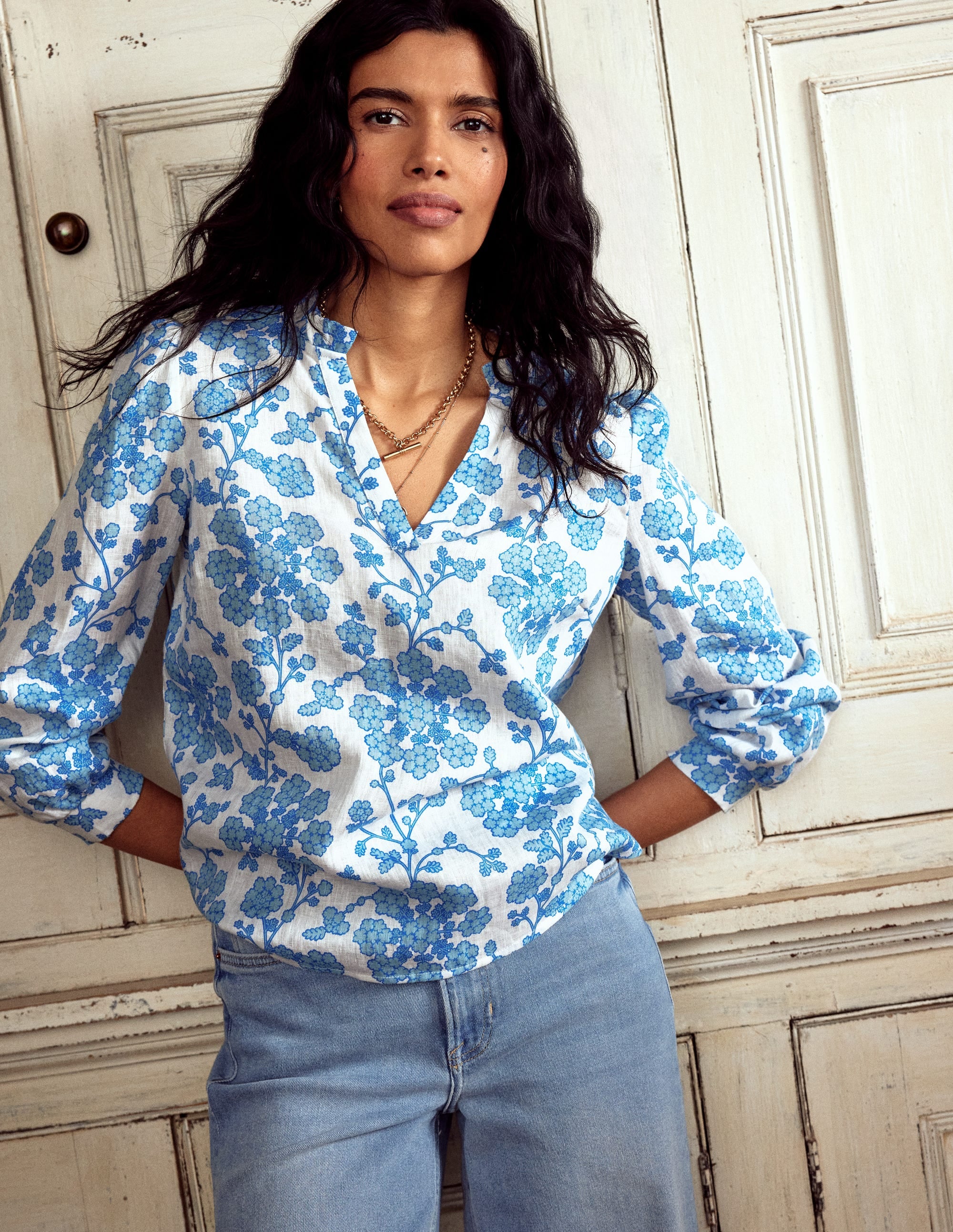 Grace Linen Top-Ivory, Trailling Yarrow - Image 2