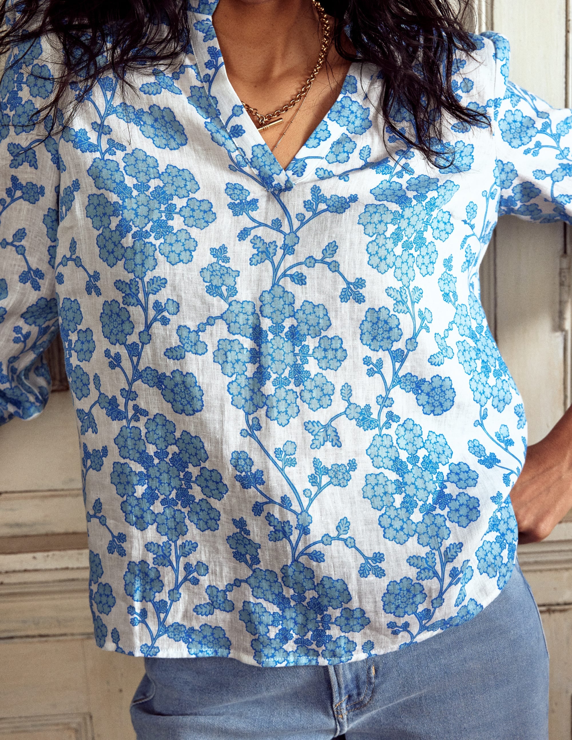 Grace Linen Top-Ivory, Trailling Yarrow - Image 4