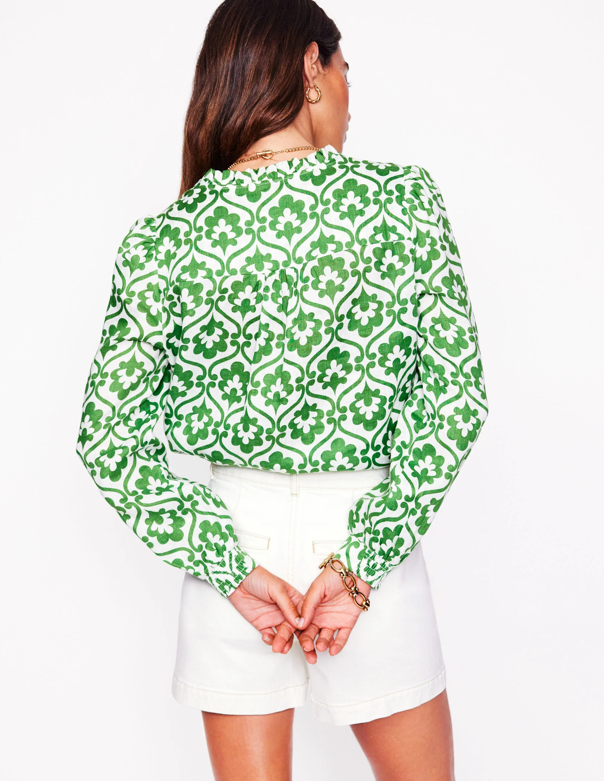 Grace Linen Top-Paradise Green, Ivy Trellis - Image 3