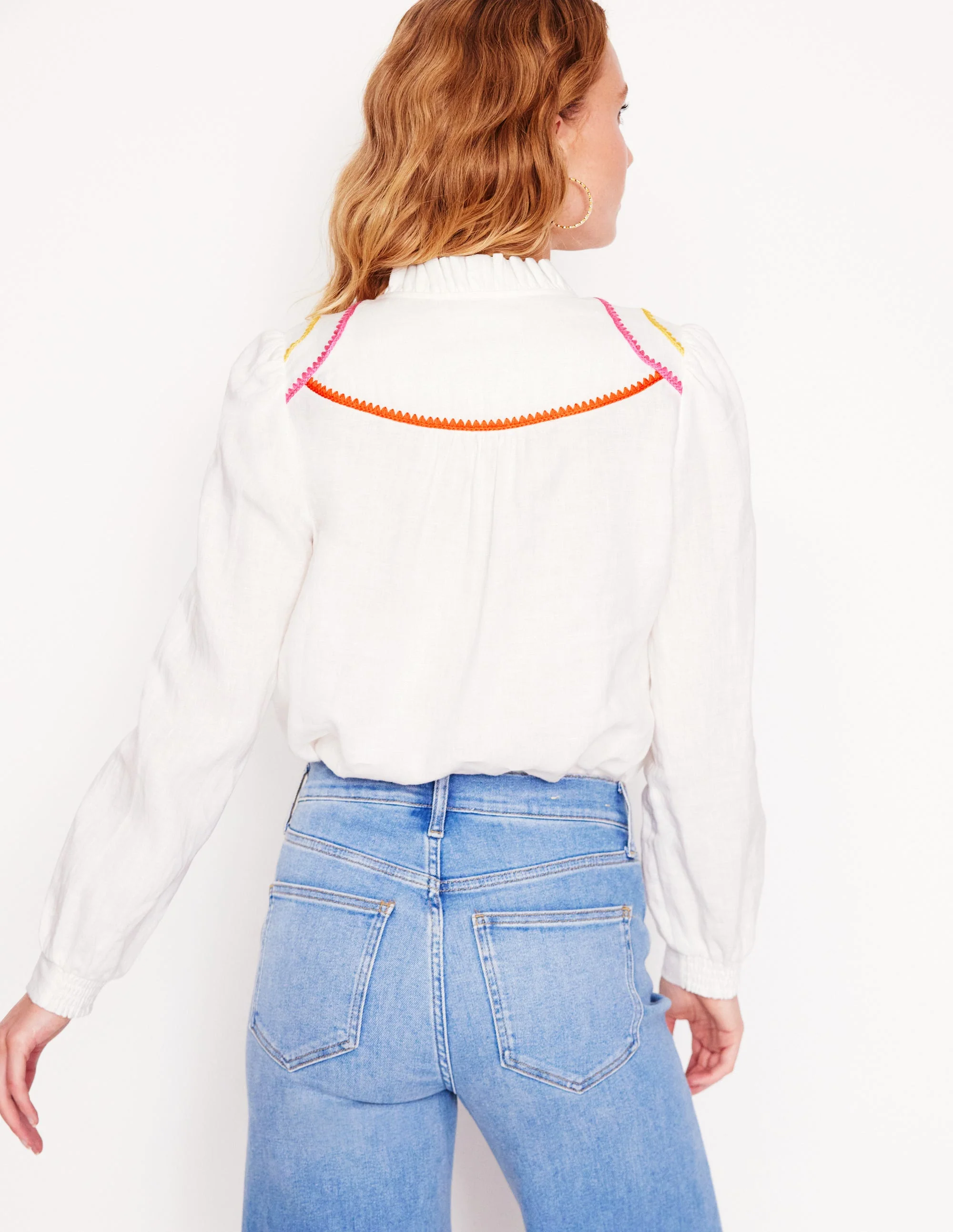 Grace Linen Top-White, Multi Stitch - Image 4