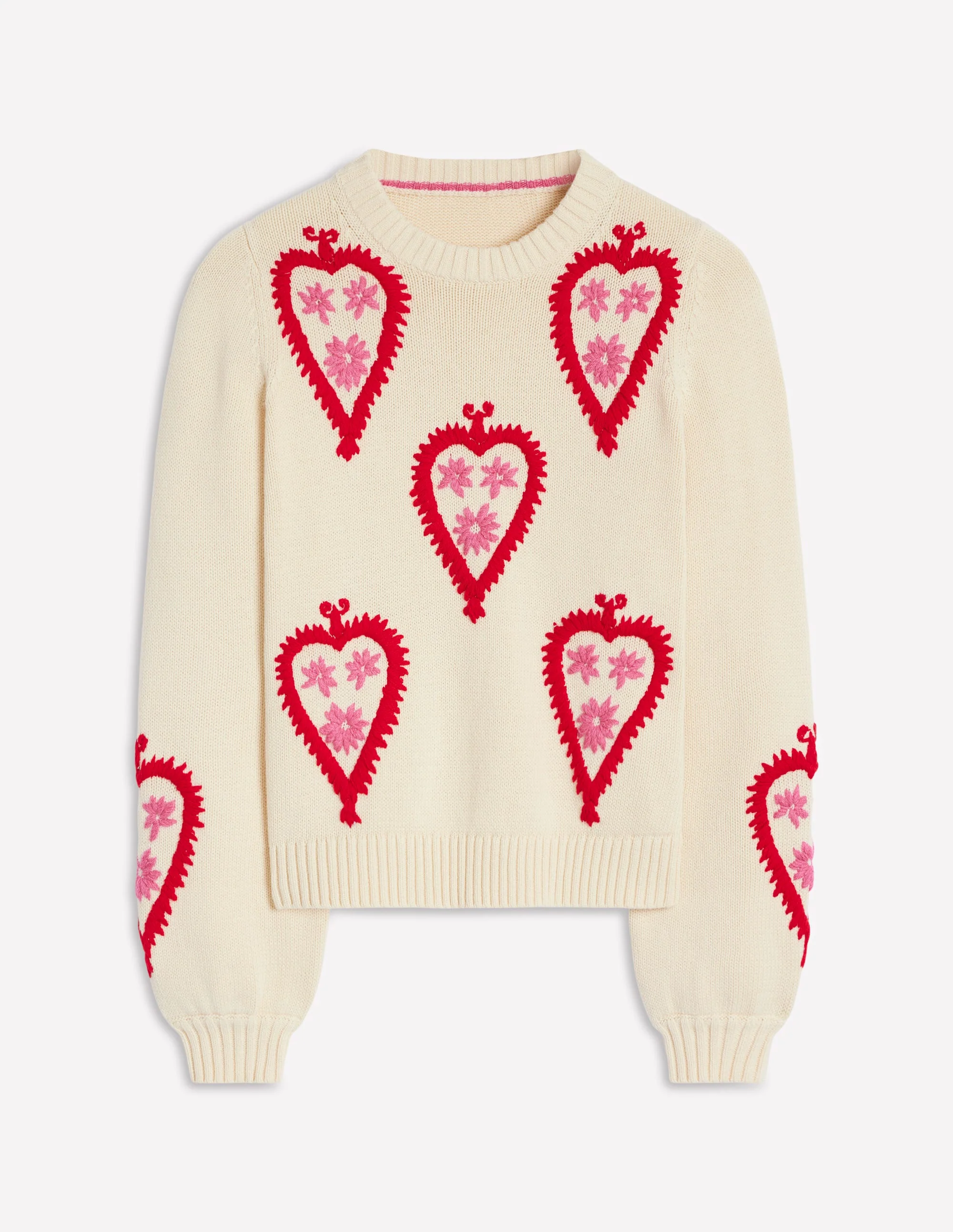 Graphic Embroidered Sweater-Warm Ivory, Hearts - Image 5
