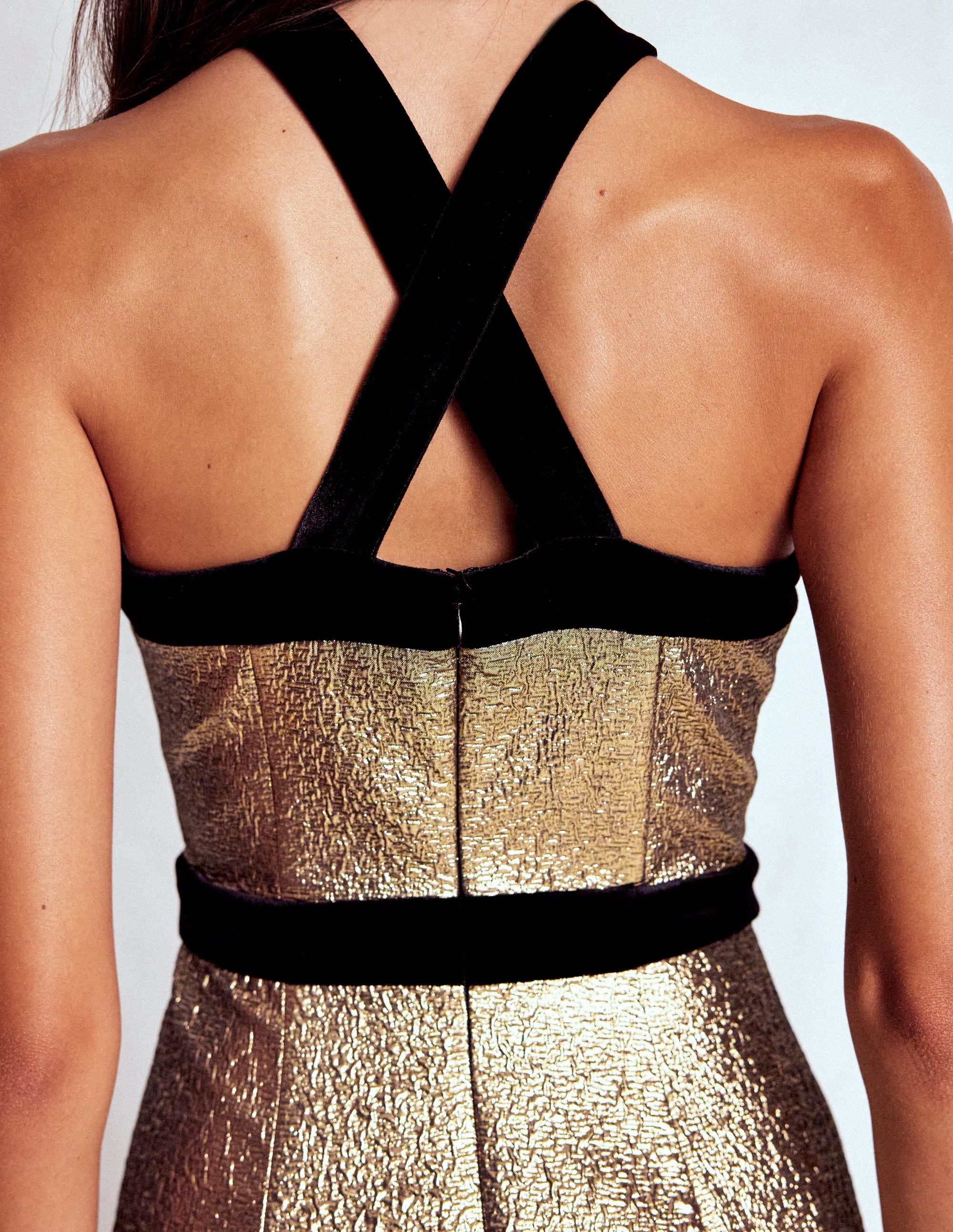 Halter Fit & Flare Gold Dress-Gold - Image 2