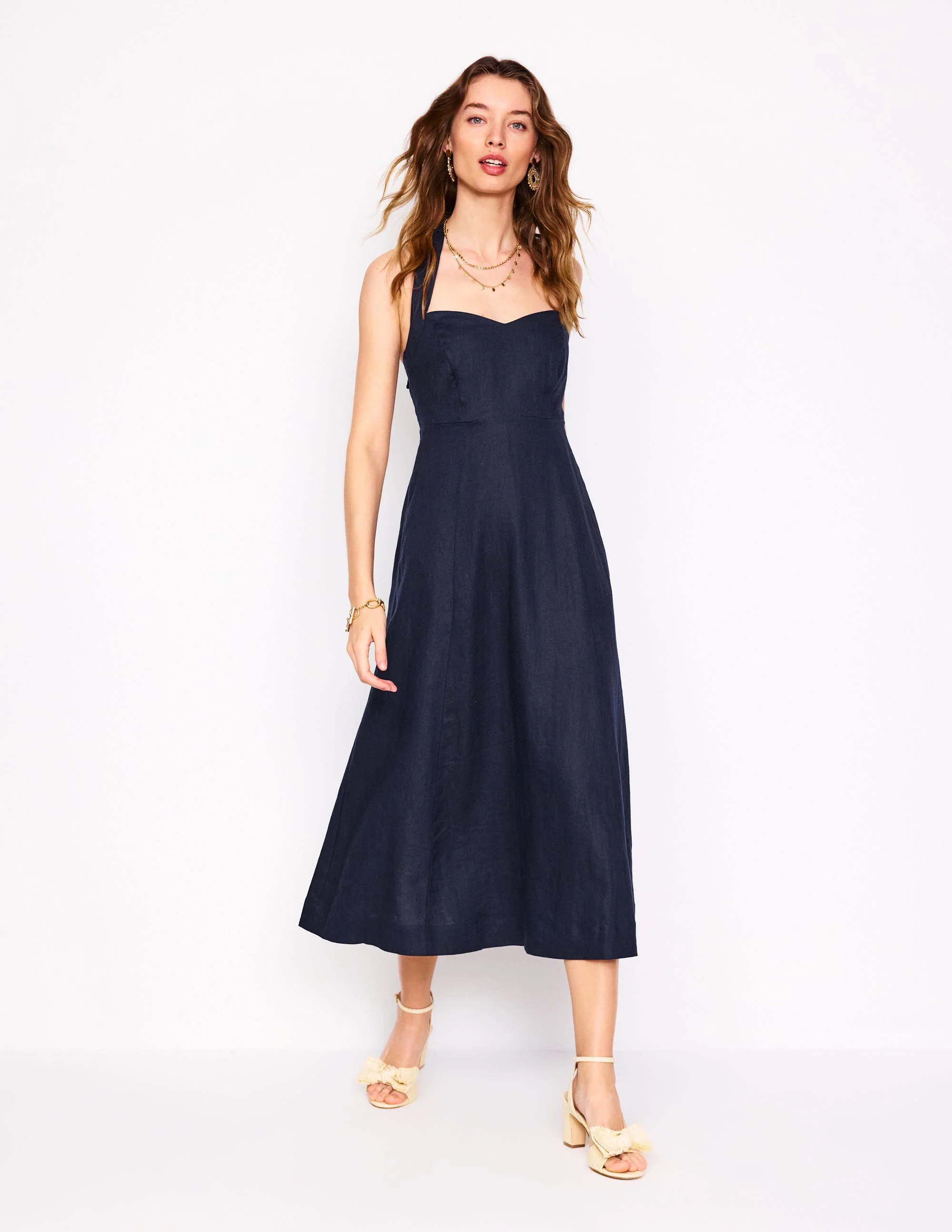 Halter Linen Dress-Navy - Image 4
