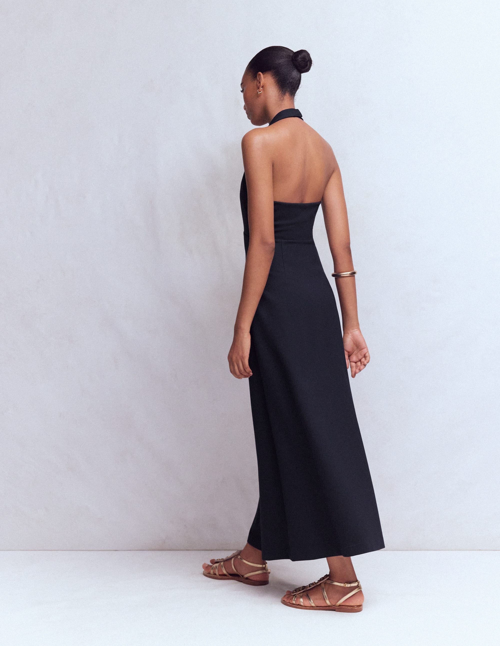 Halter Neck Jersey Maxi Dress-Navy - Image 3