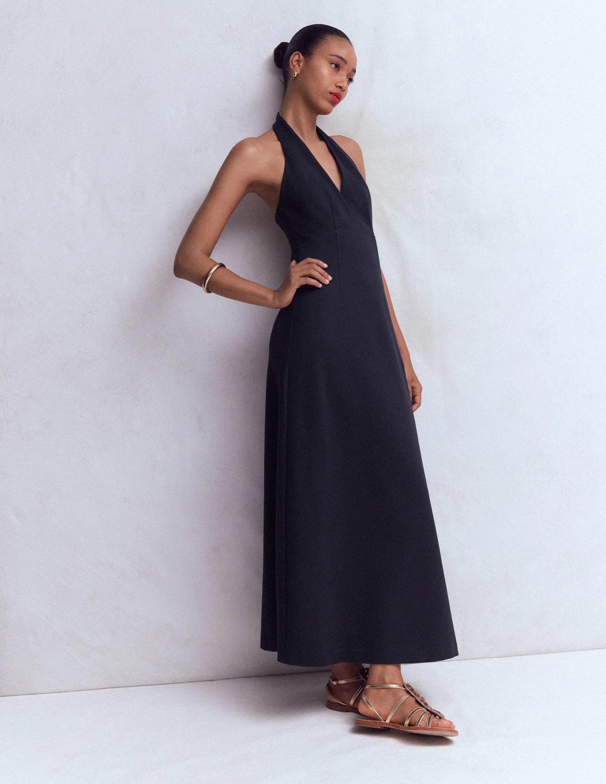 Halter Neck Jersey Maxi Dress-Navy - Image 4