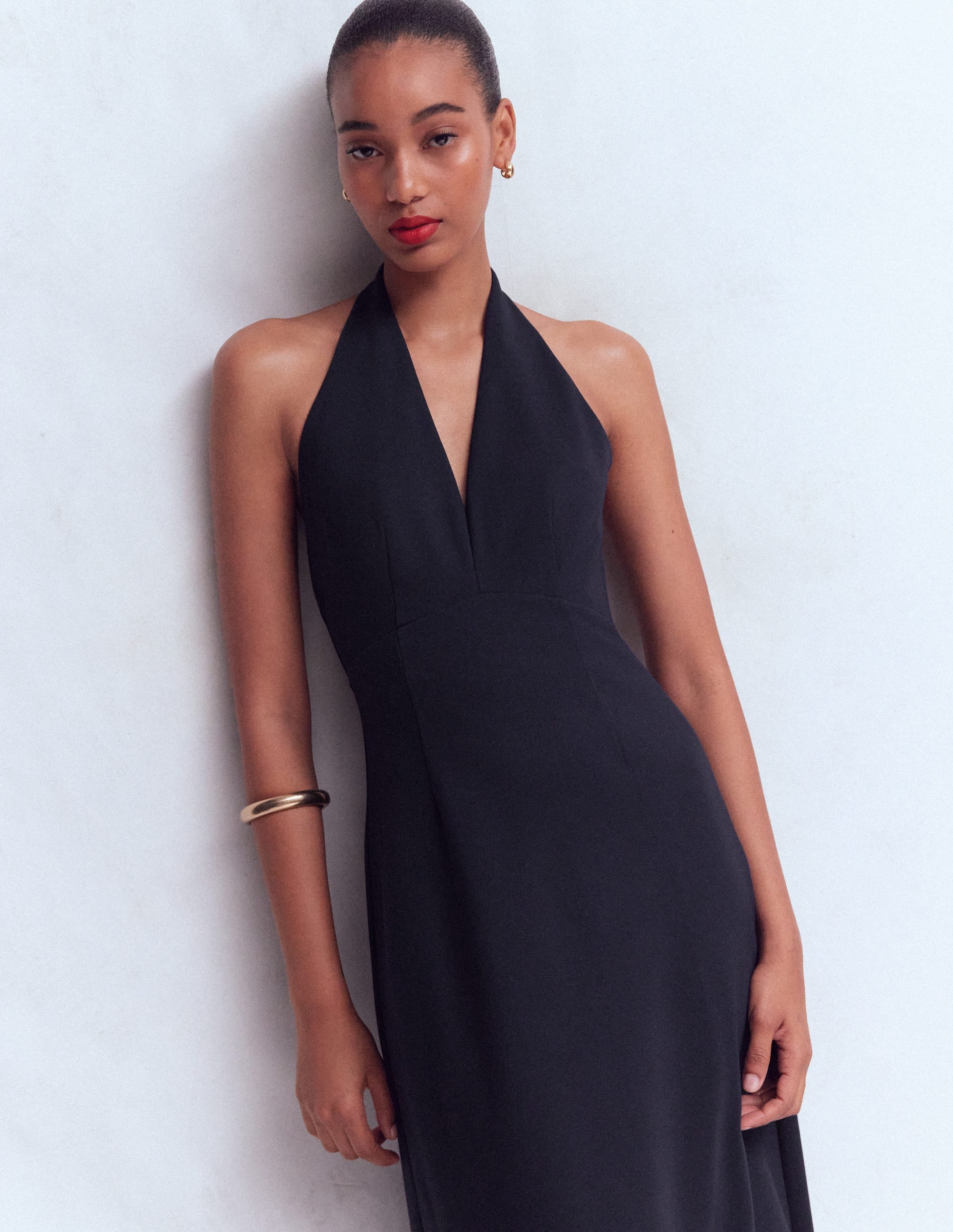 Halter Neck Jersey Maxi Dress-Navy - Image 5