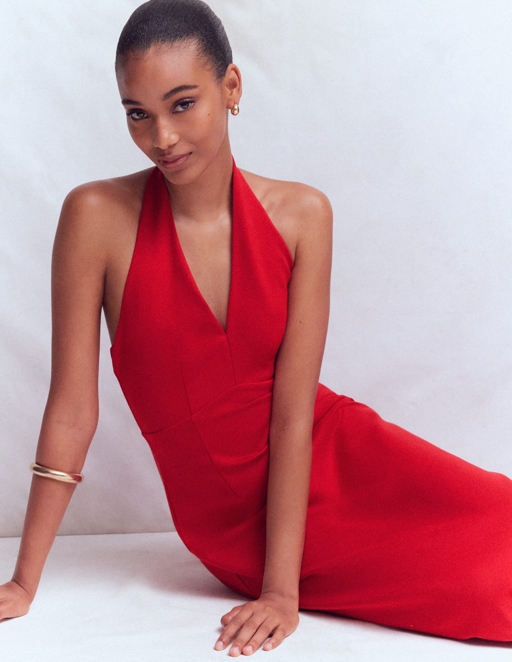 Halter Neck Jersey Maxi Dress-Red - Image 4