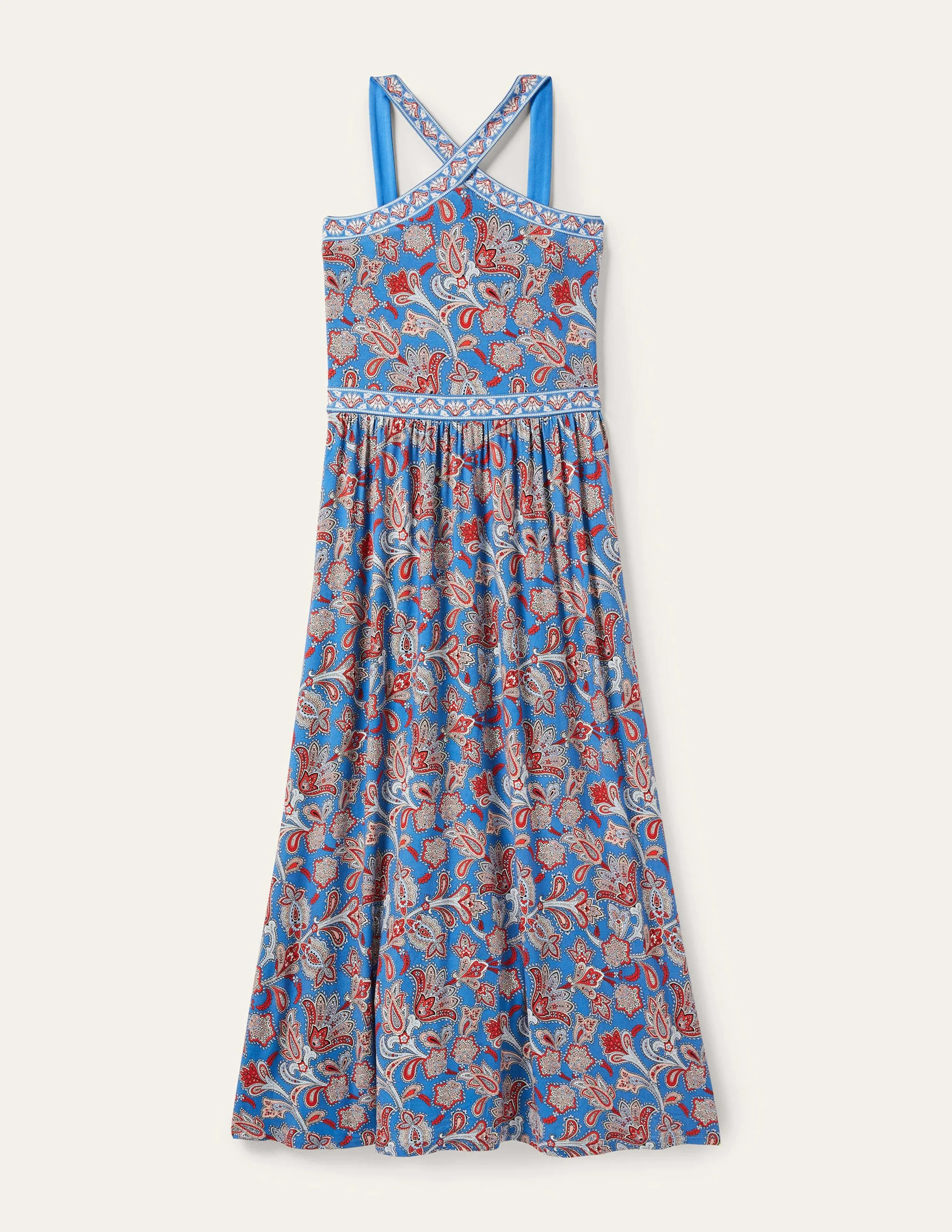 Halterneck Jersey Maxi Dress-Mosaic Blue, Paisley Bud - Image 10