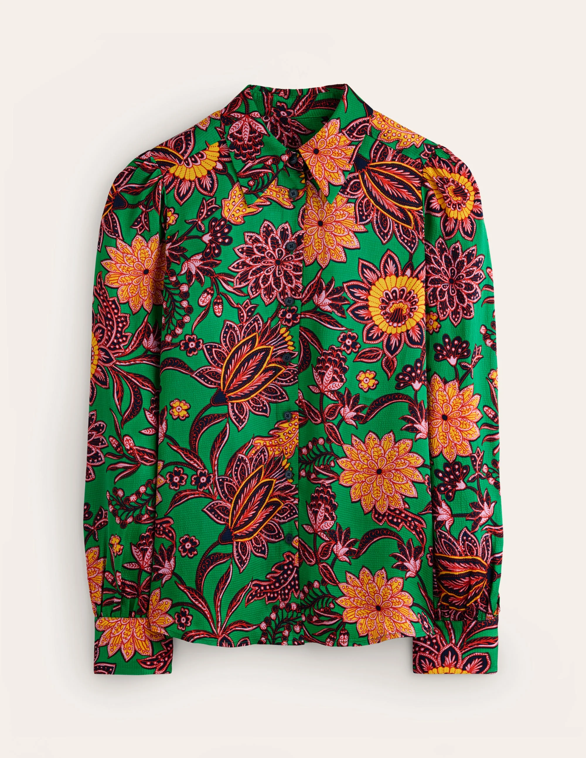 Hammered Satin Shirt-Green Tambourine, Ornate Bud - Image 6