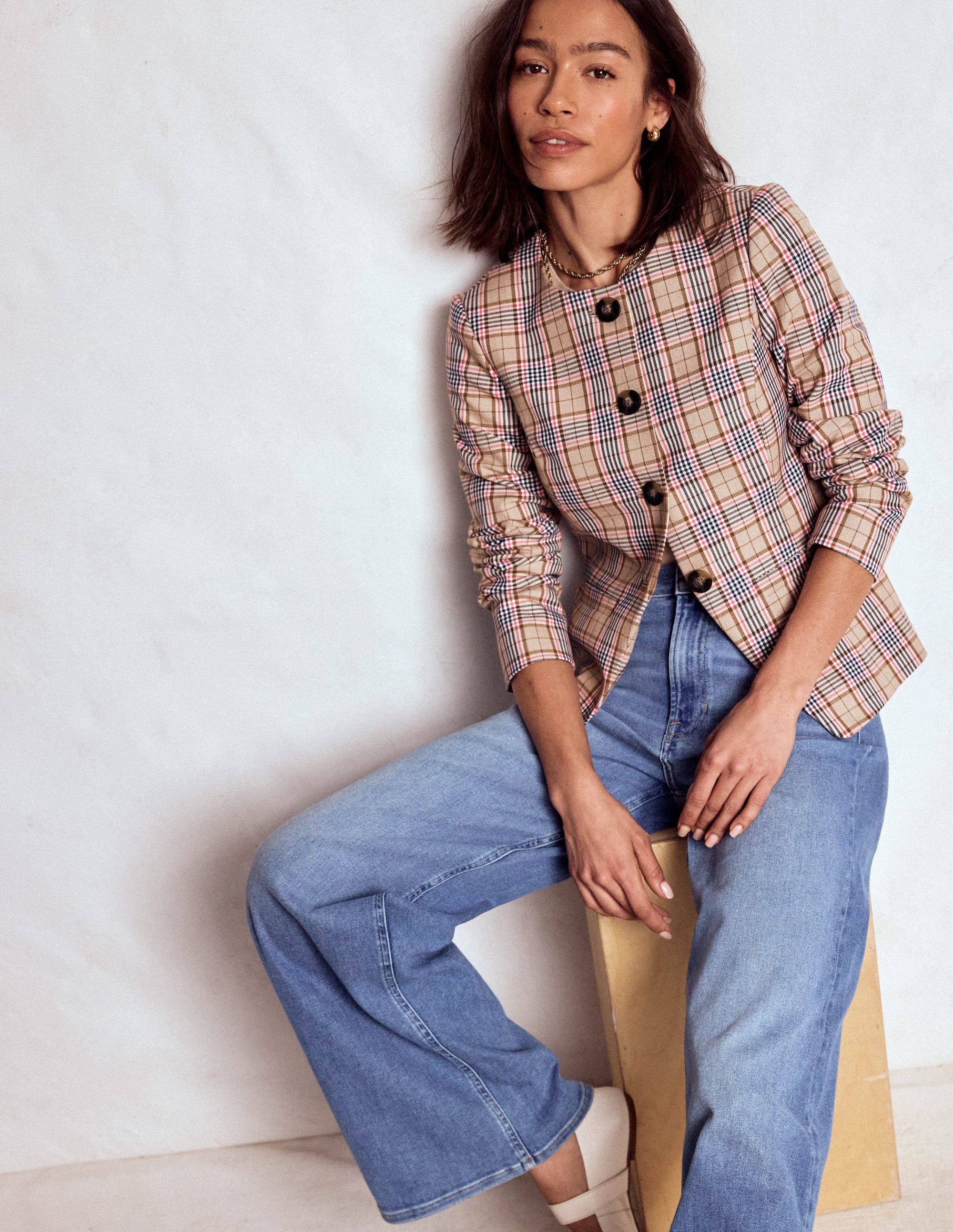 Hampstead Linen Blazer-Brown, Pink & Navy  Check