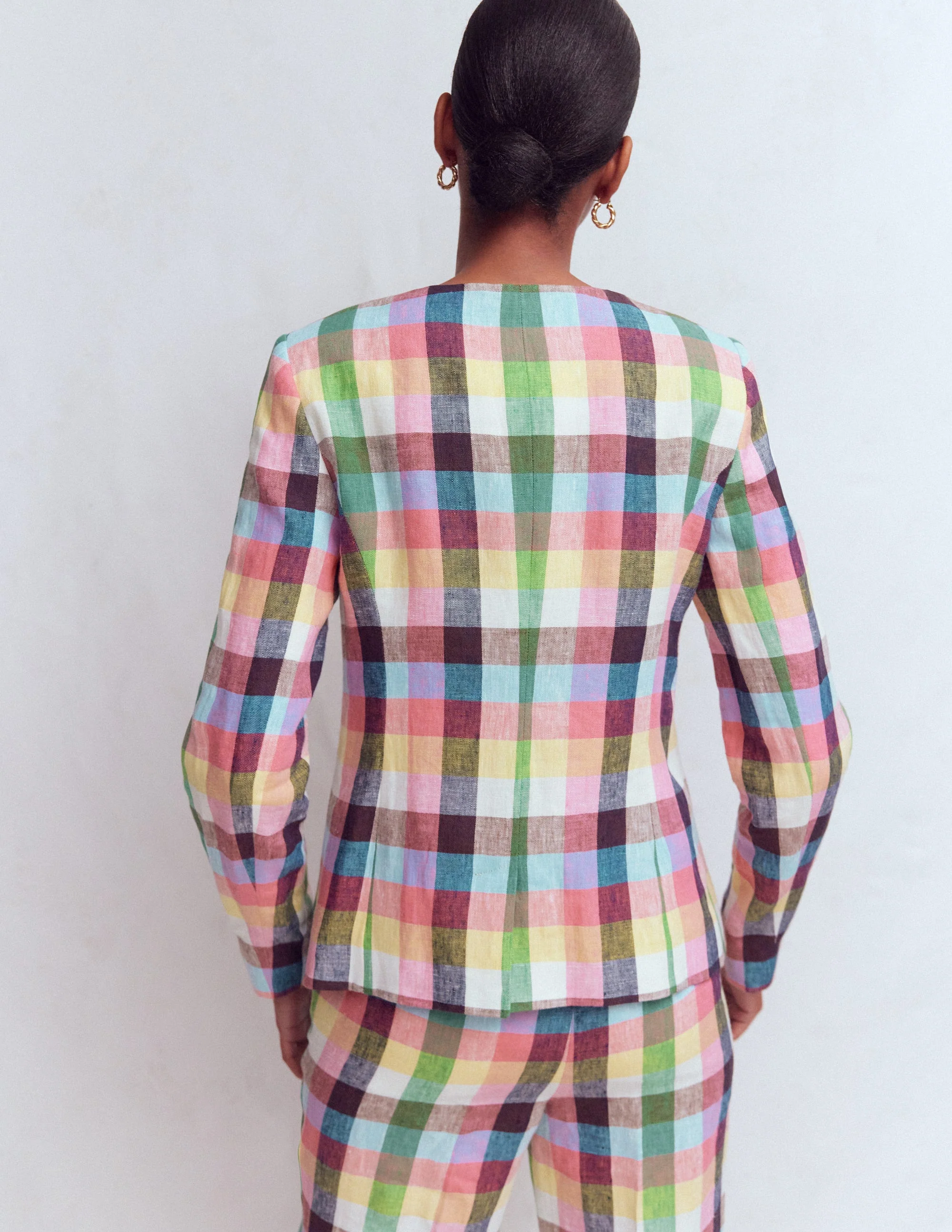 Hampstead Linen Blazer-Soft Yellow, Pink Multigingham - Image 3