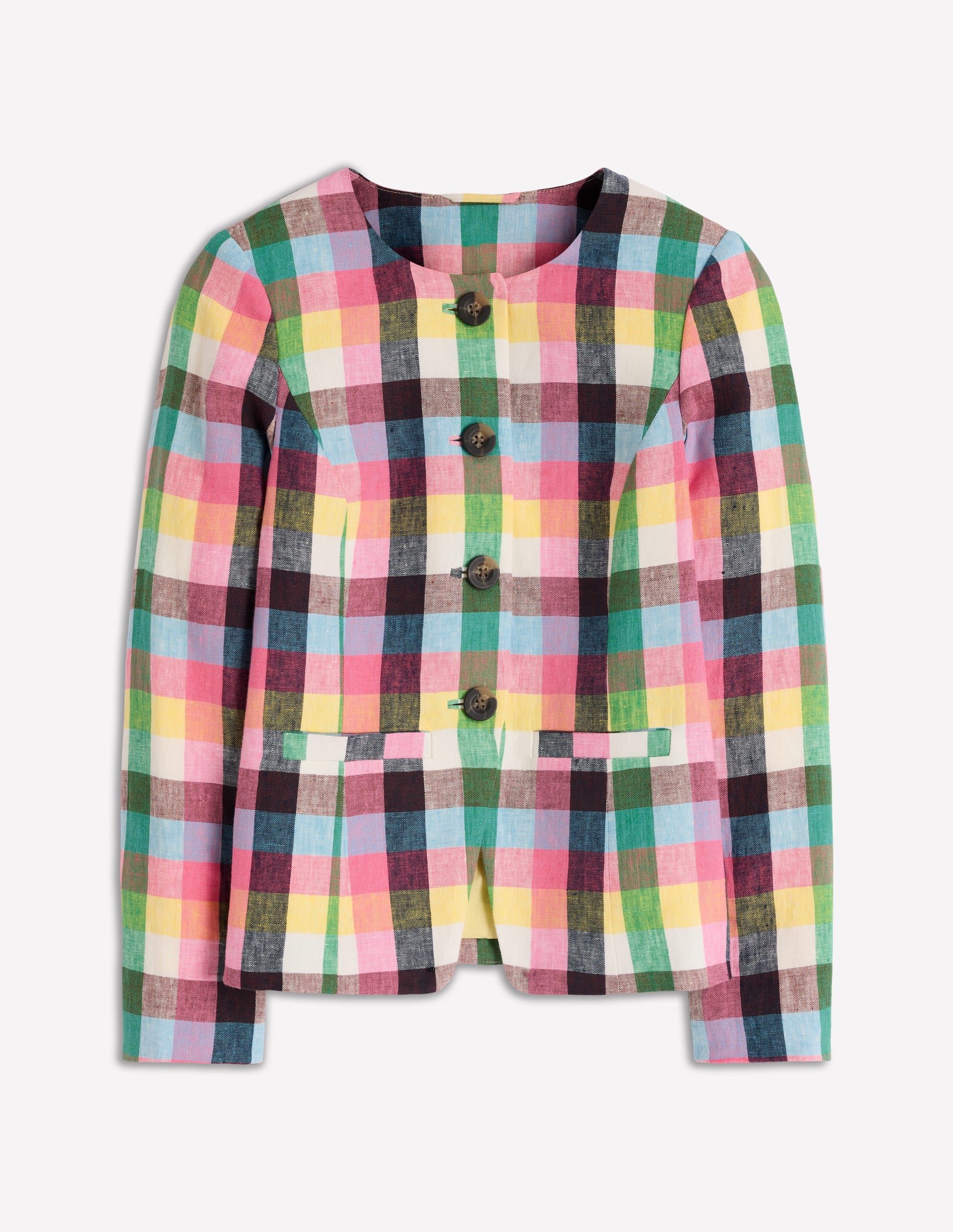 Hampstead Linen Blazer-Soft Yellow, Pink Multigingham - Image 7