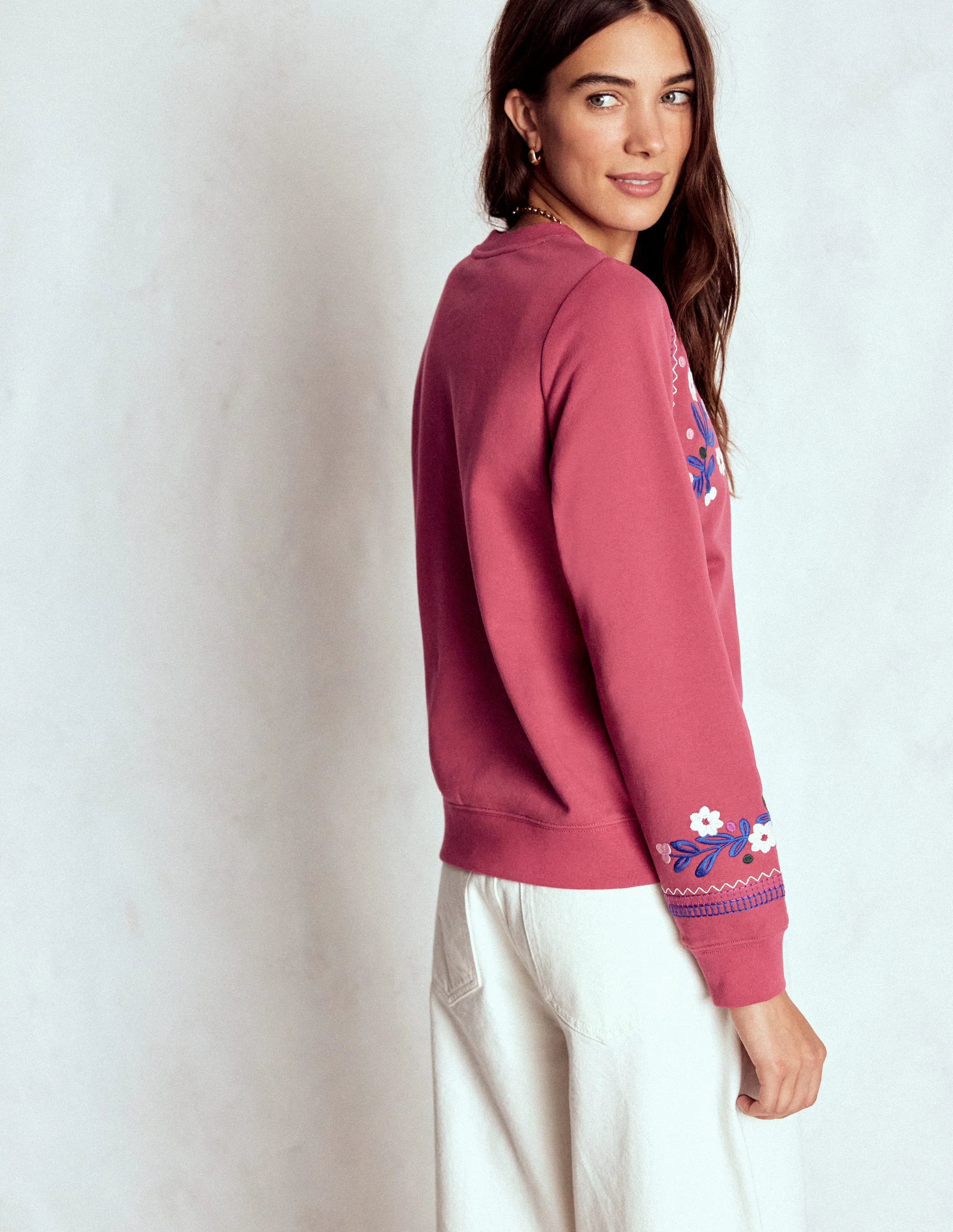 Hannah Embroidered Sweatshirt-Earth Red, Multi Floral - Image 3
