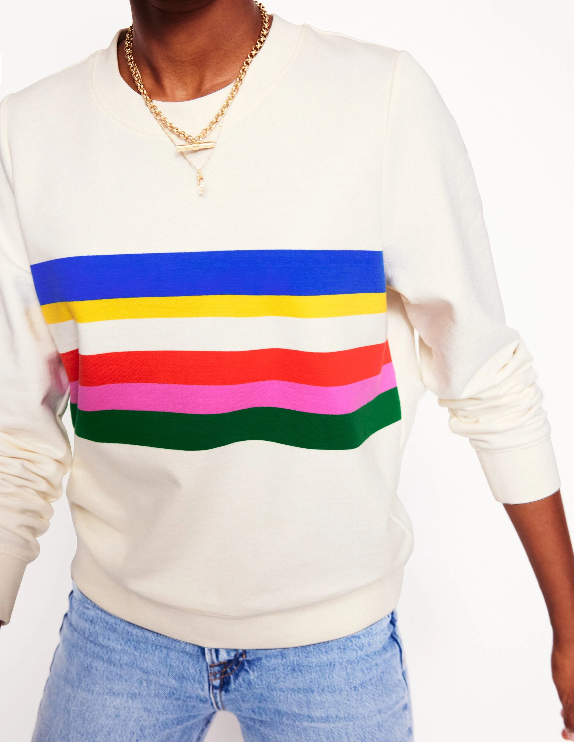 Hannah Printed Sweatshirt-Ivory, Multi Stripe - Image 2