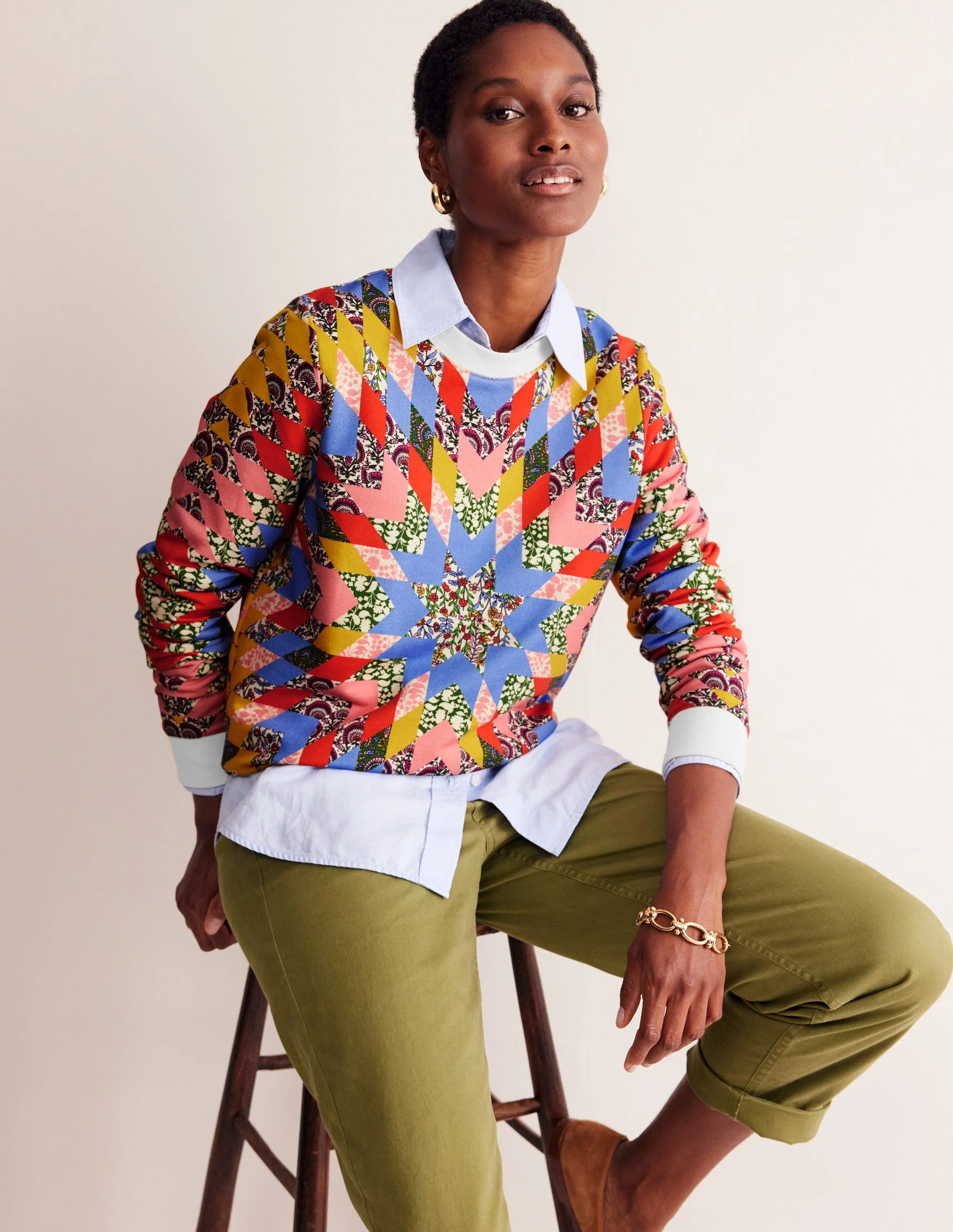 Hannah Printed Sweatshirt-Multi, Patchwork Floral