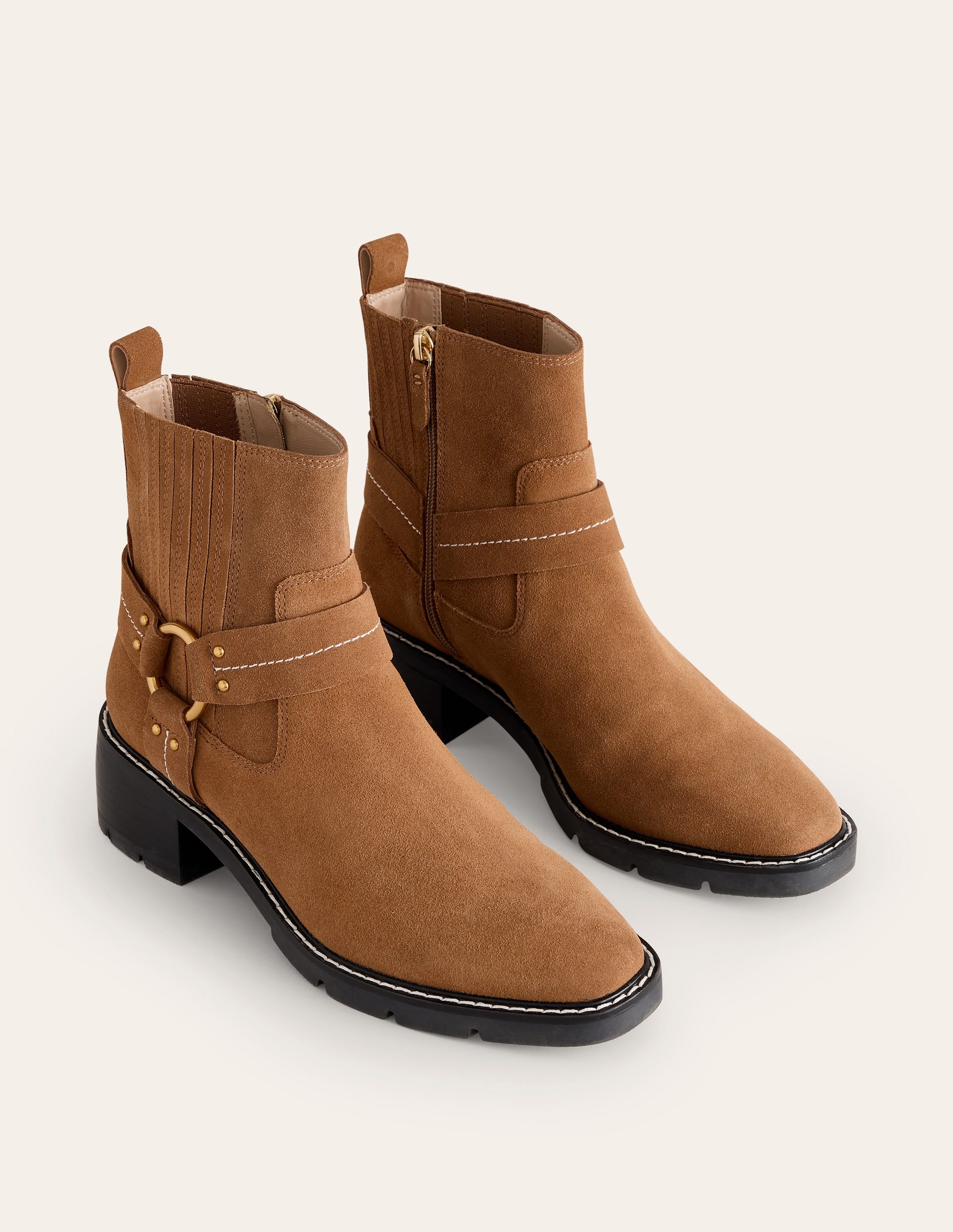Harness Detail Biker Boots-Tan Suede - Image 3