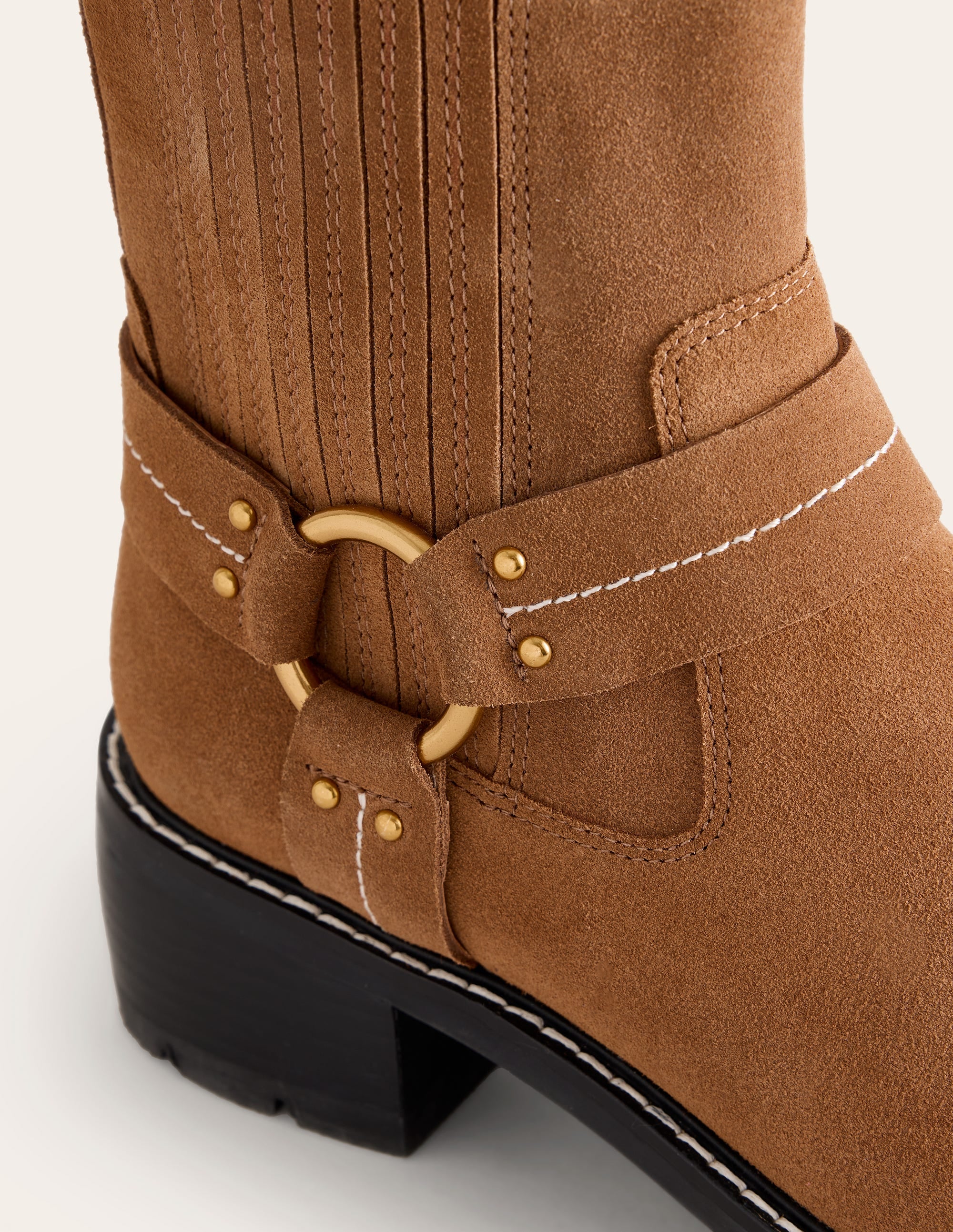 Harness Detail Biker Boots-Tan Suede - Image 4