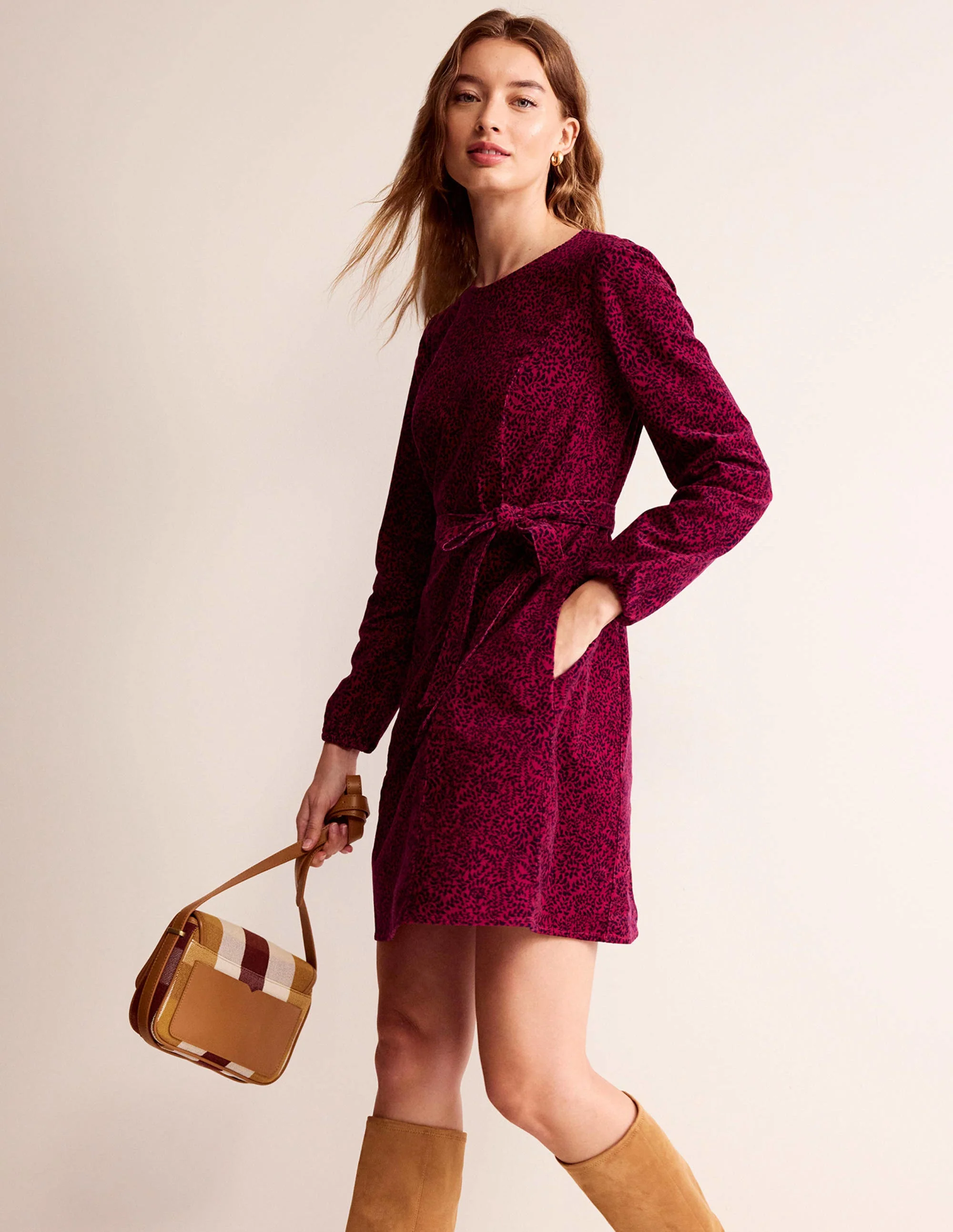 Harriet Cord Dress-Warm Cranberry, Pome Sprig