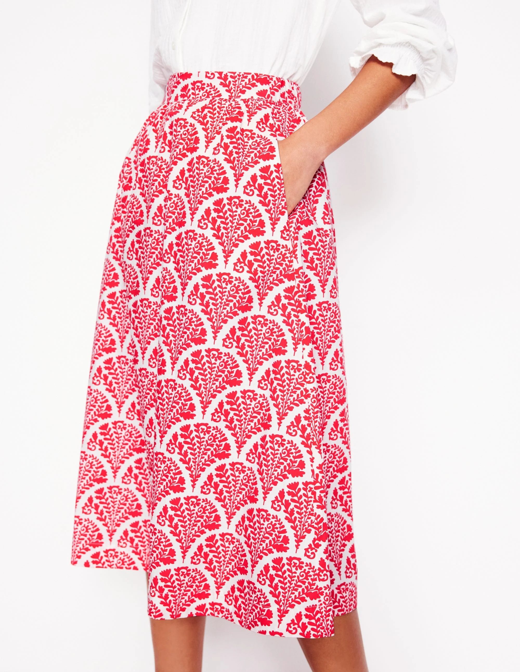 Hattie Poplin Midi Skirt-Jam Red, Blossomy - Image 2