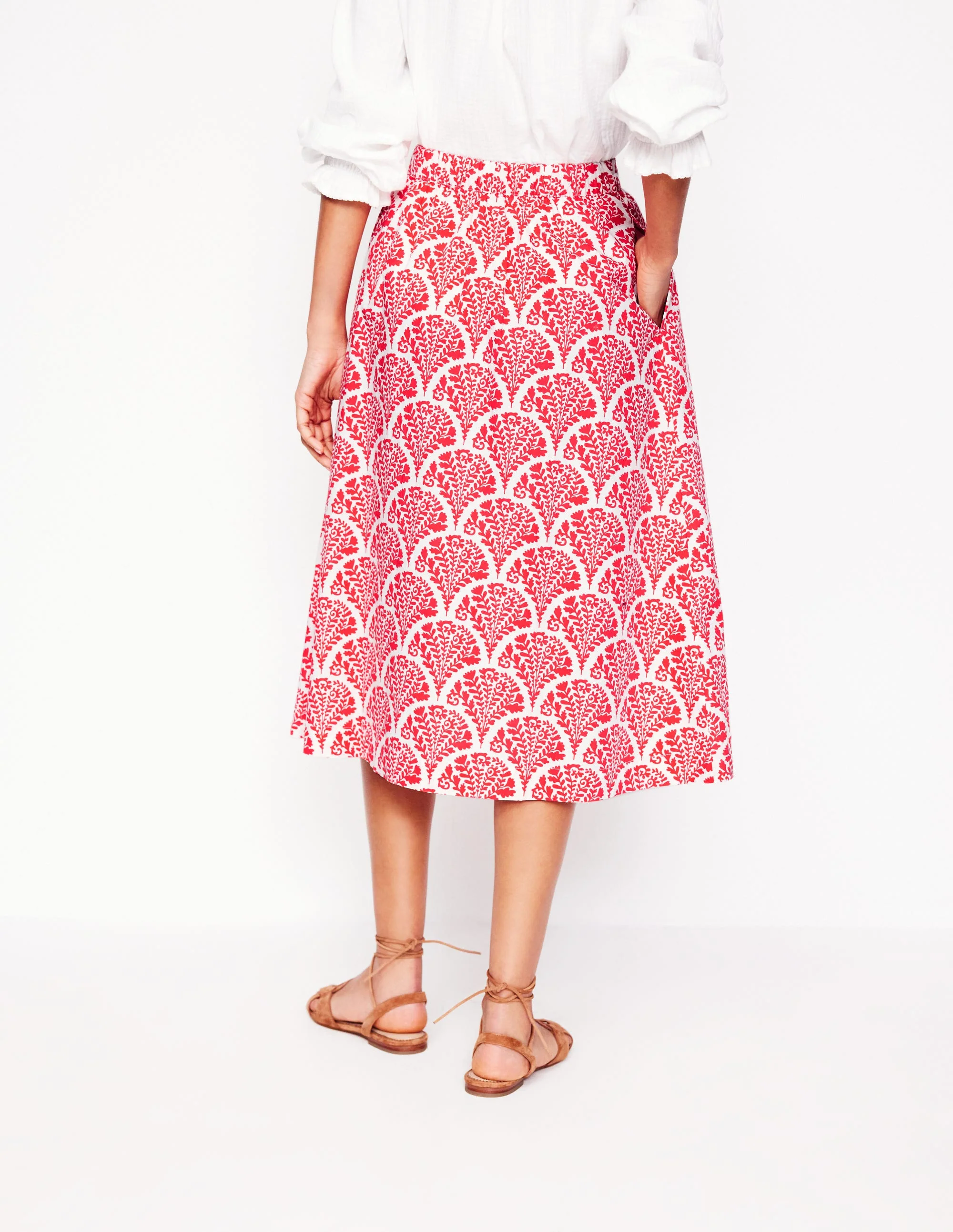 Hattie Poplin Midi Skirt-Jam Red, Blossomy - Image 3