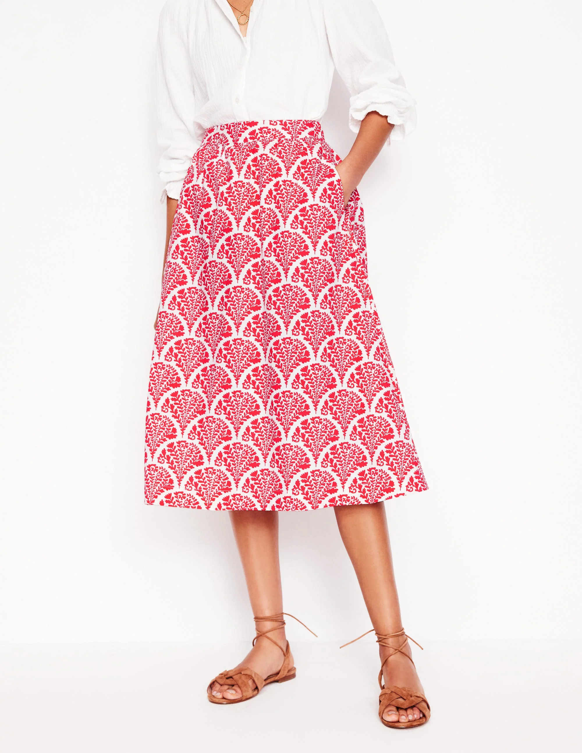 Hattie Poplin Midi Skirt-Jam Red, Blossomy - Image 4