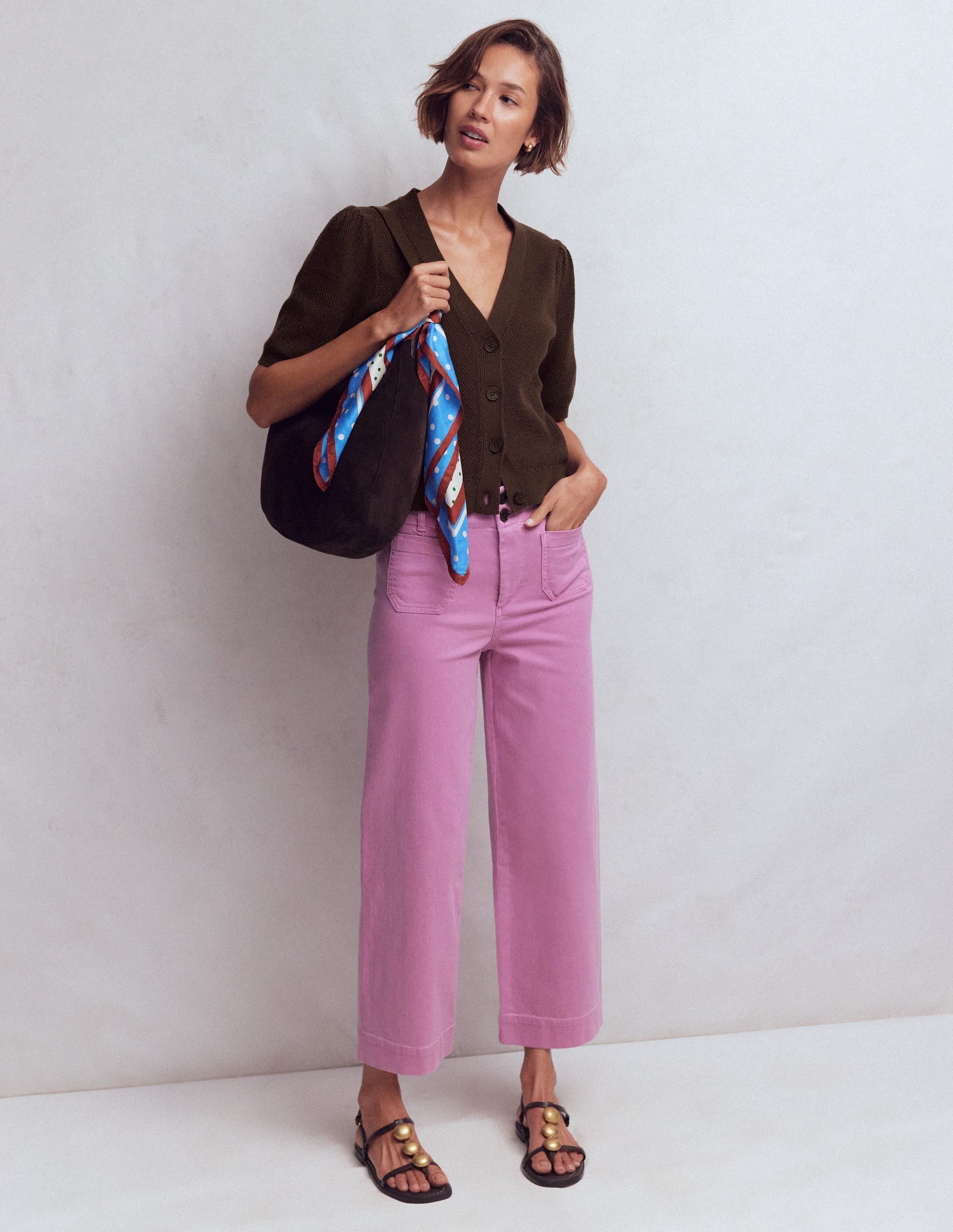 Hayley Cotton V-neck Cardigan-Espresso - Image 2