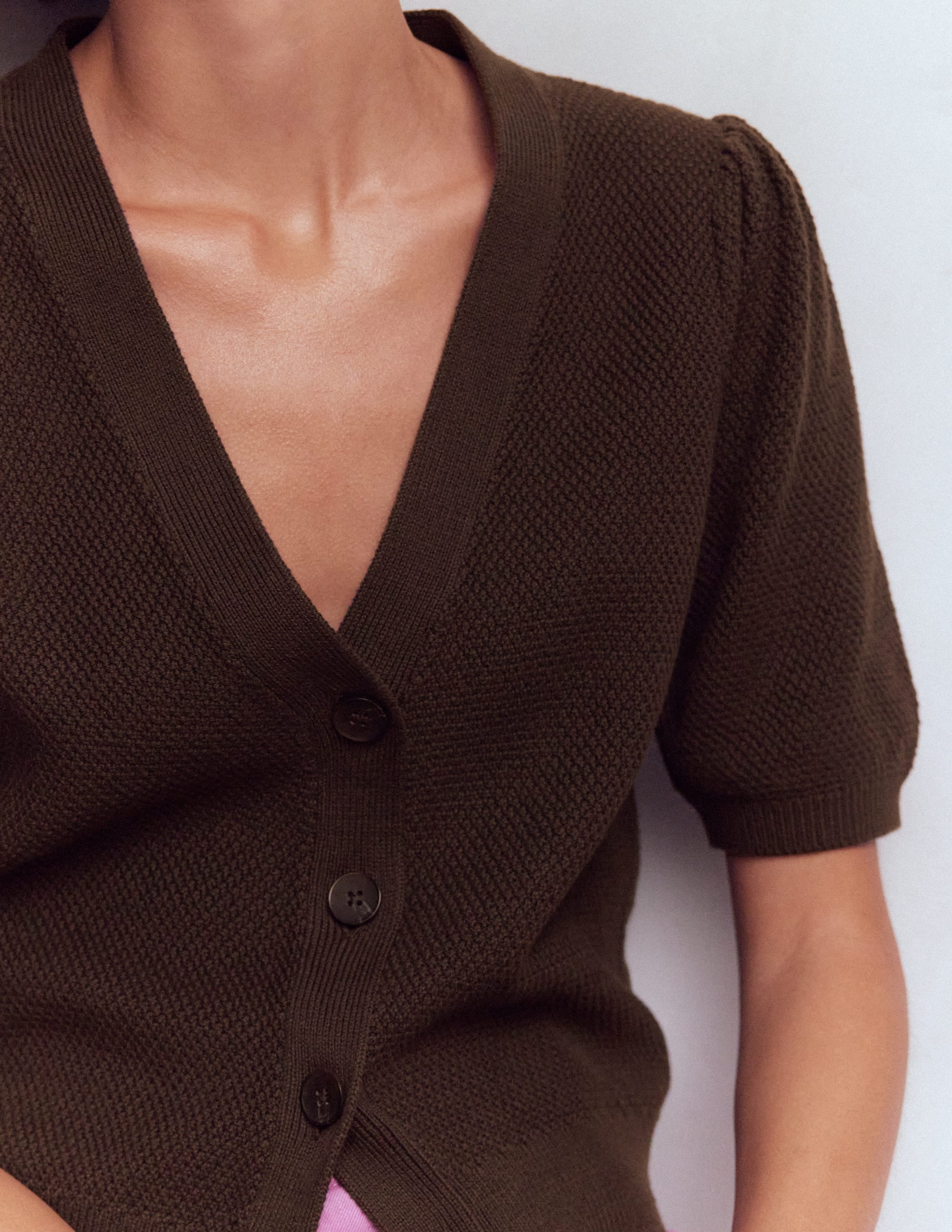 Hayley Cotton V-neck Cardigan-Espresso - Image 3