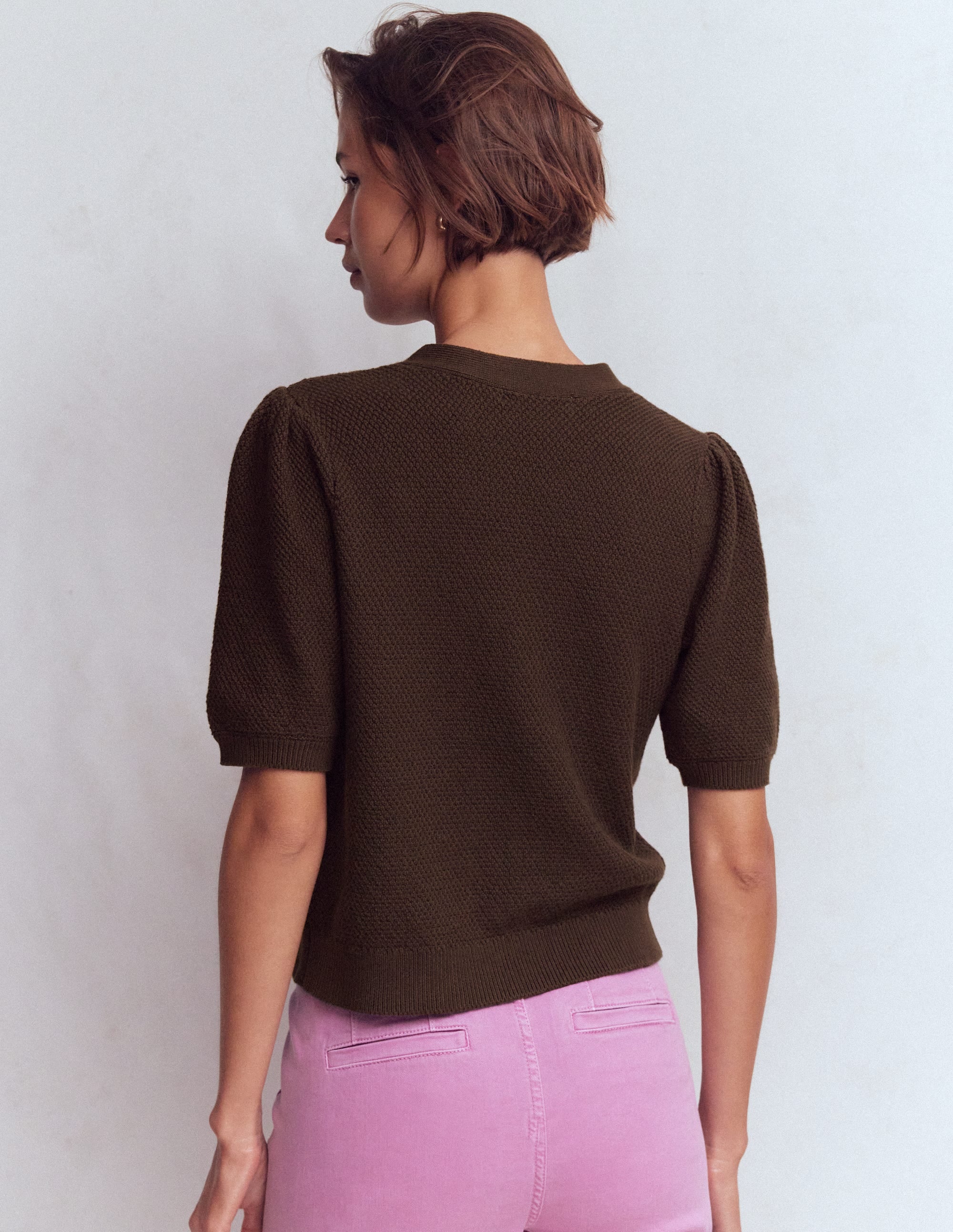 Hayley Cotton V-neck Cardigan-Espresso - Image 4