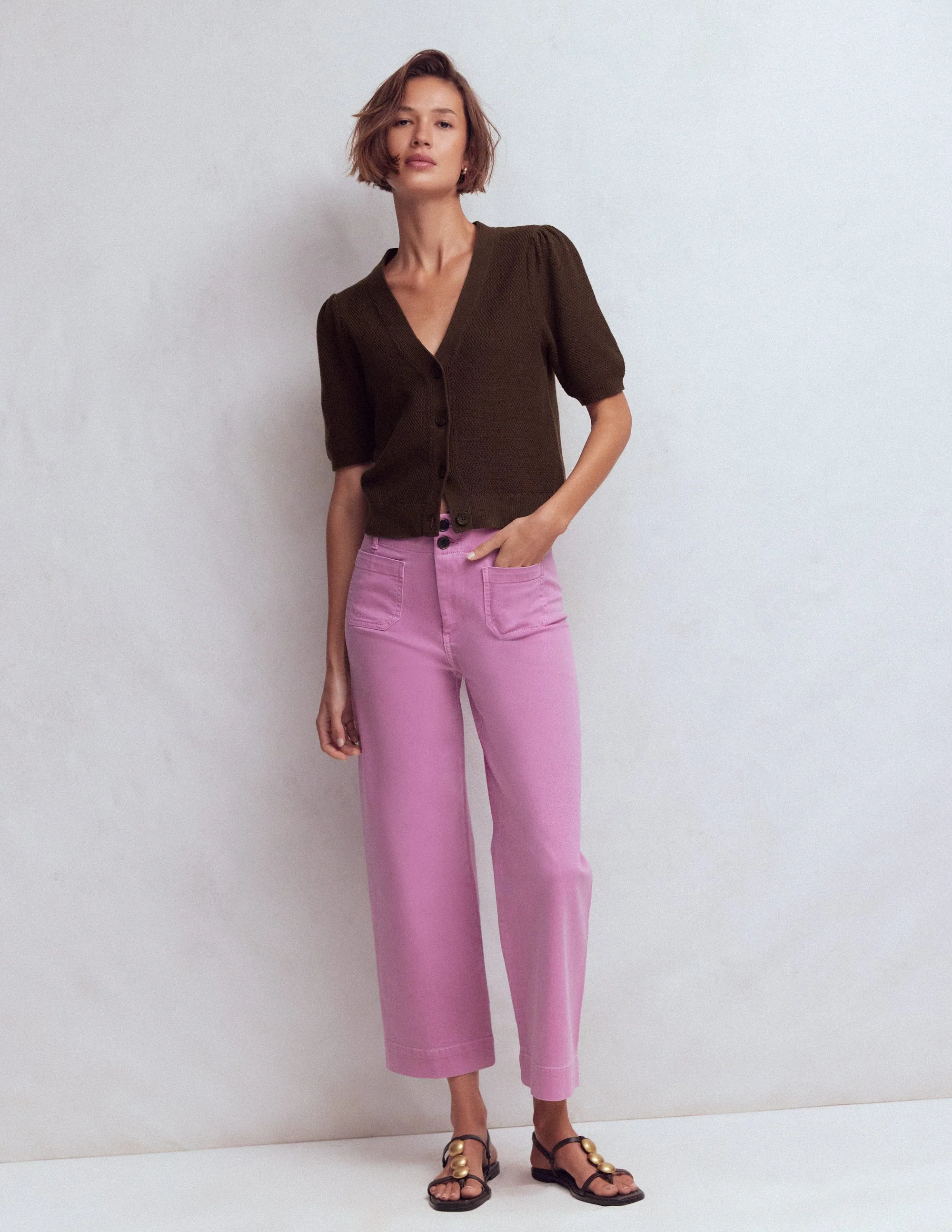 Hayley Cotton V-neck Cardigan-Espresso - Image 5