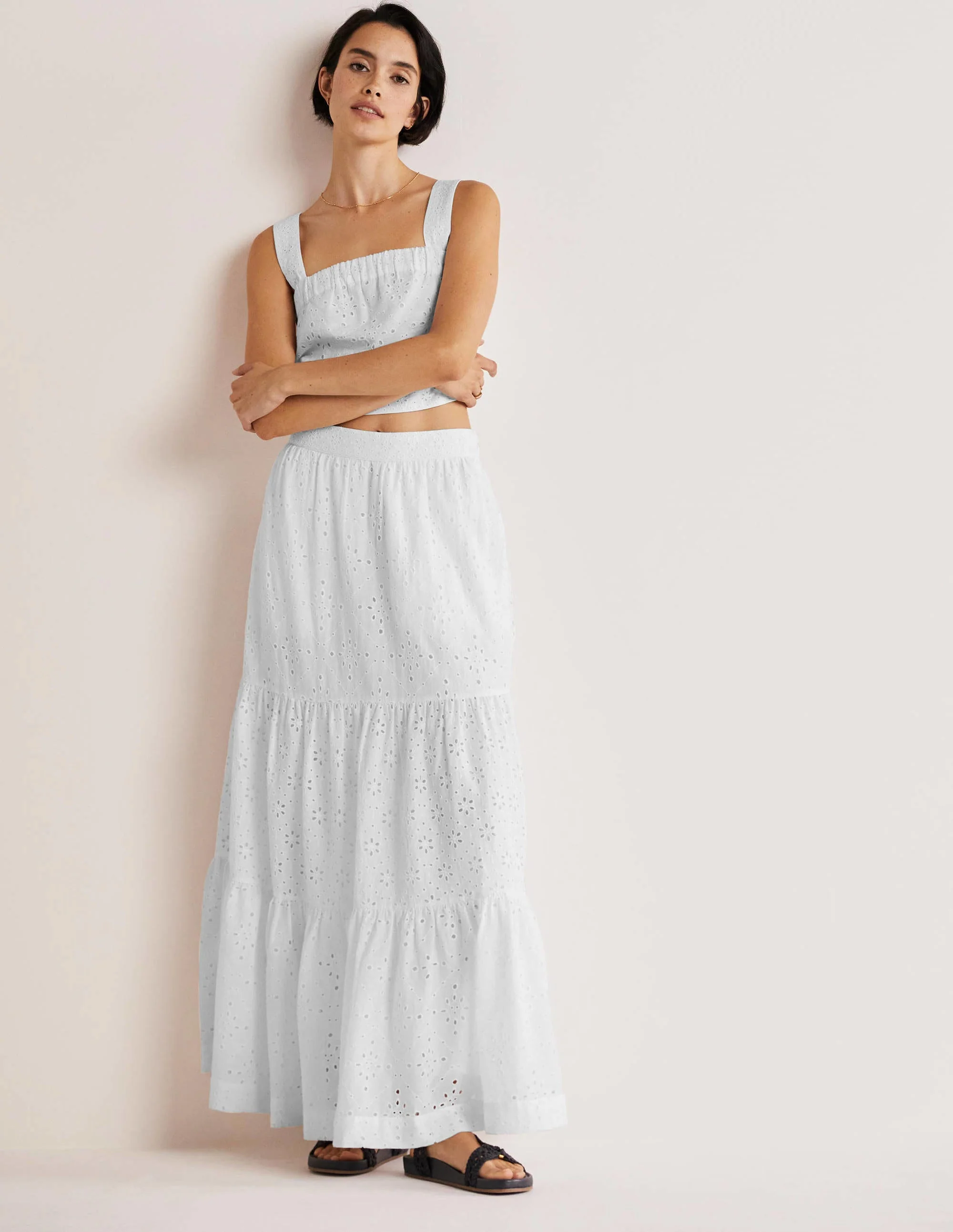 Hazel Broderie Maxi Skirt-White, Broderie