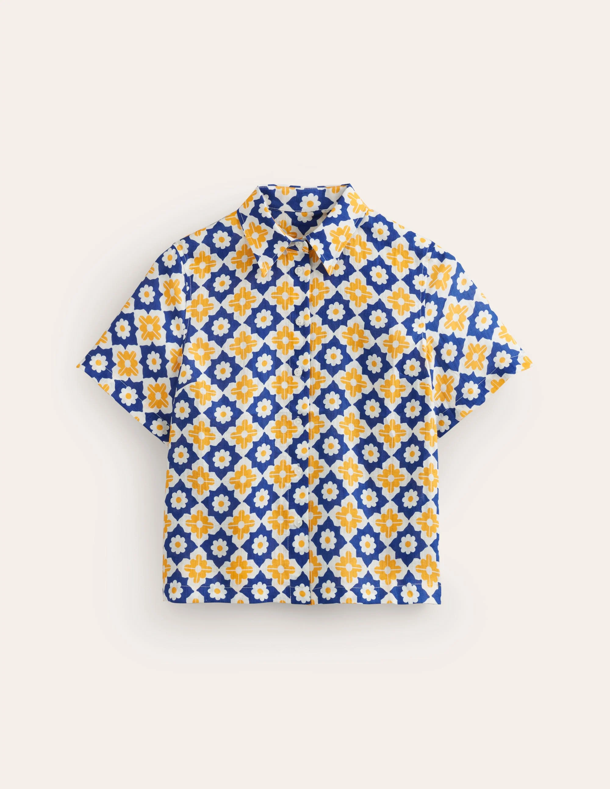 Hazel Short Sleeve Linen Shirt-Surf The Web, Geometric Stamp - Image 5