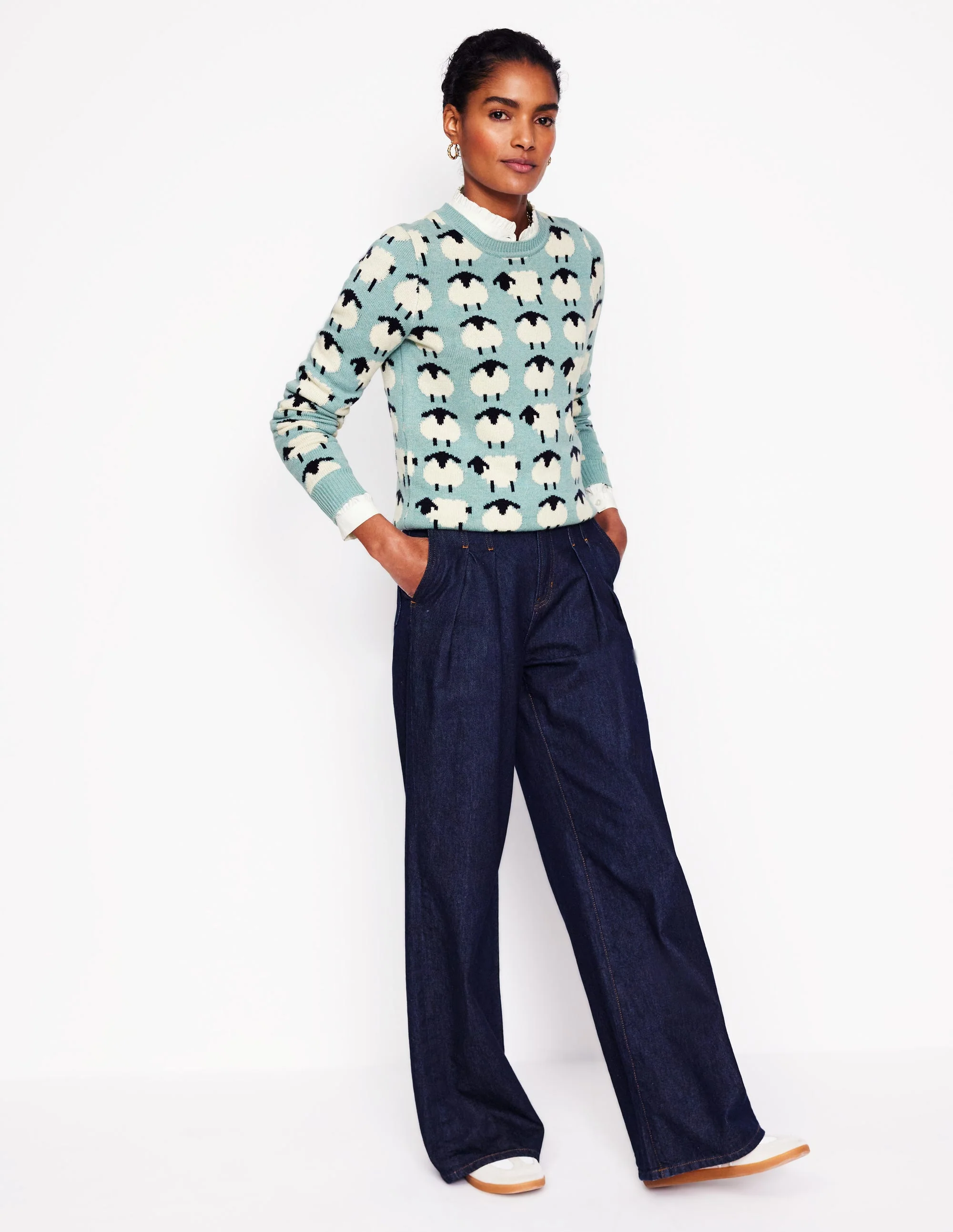 Heather Jacquard Sweater-Seamist Blue, Sheep - Image 4