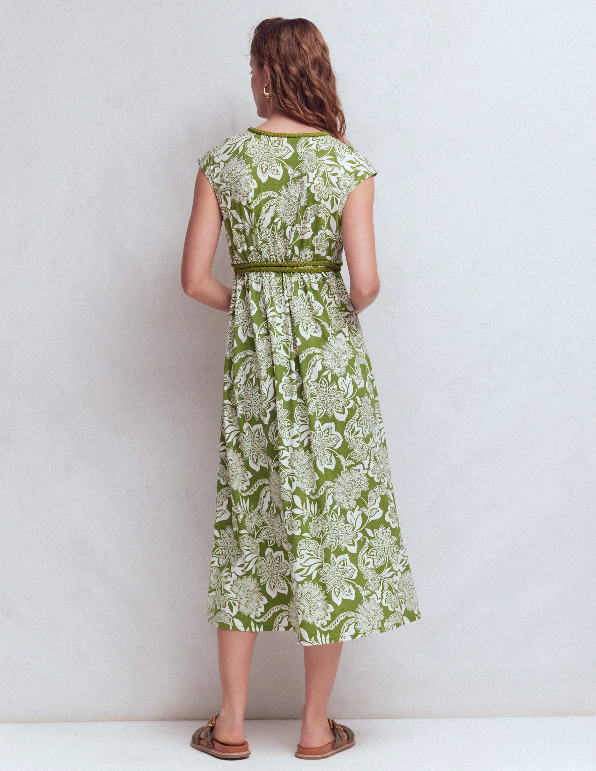 Heidi Ruched Rope Jersey Dress-Olive, Elegant Blossom - Image 3