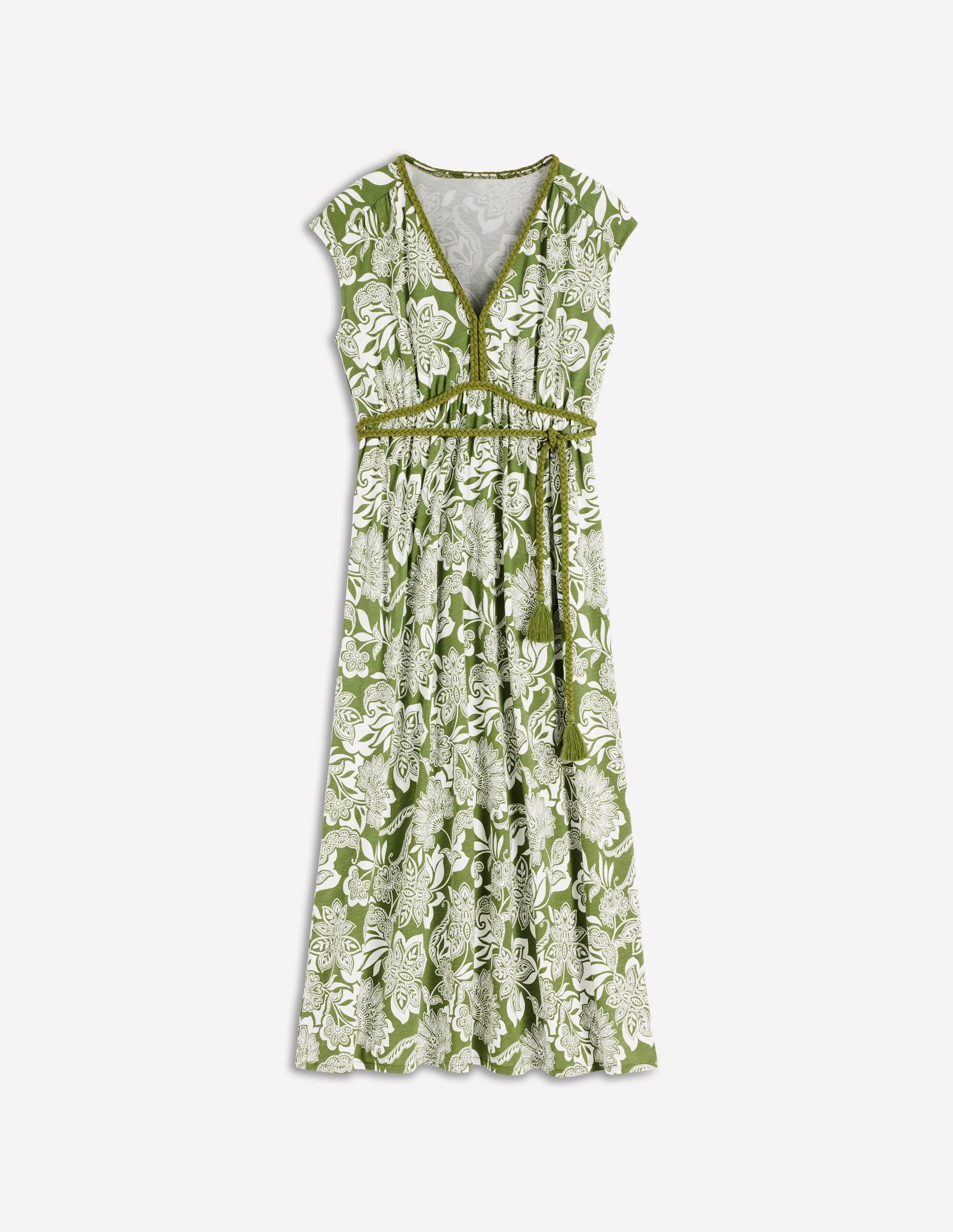 Heidi Ruched Rope Jersey Dress-Olive, Elegant Blossom - Image 6
