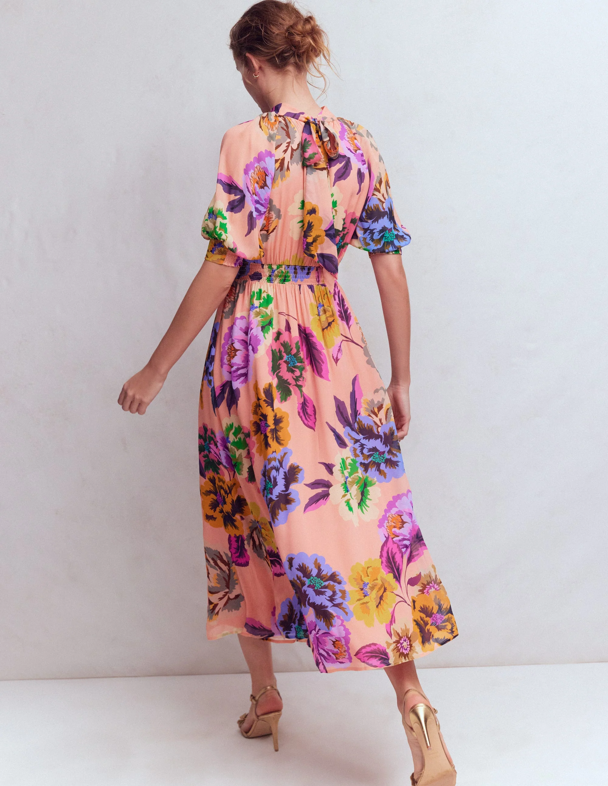 High Neck Blouson Sleeve Dress-Multi Opulent Blossom - Image 3