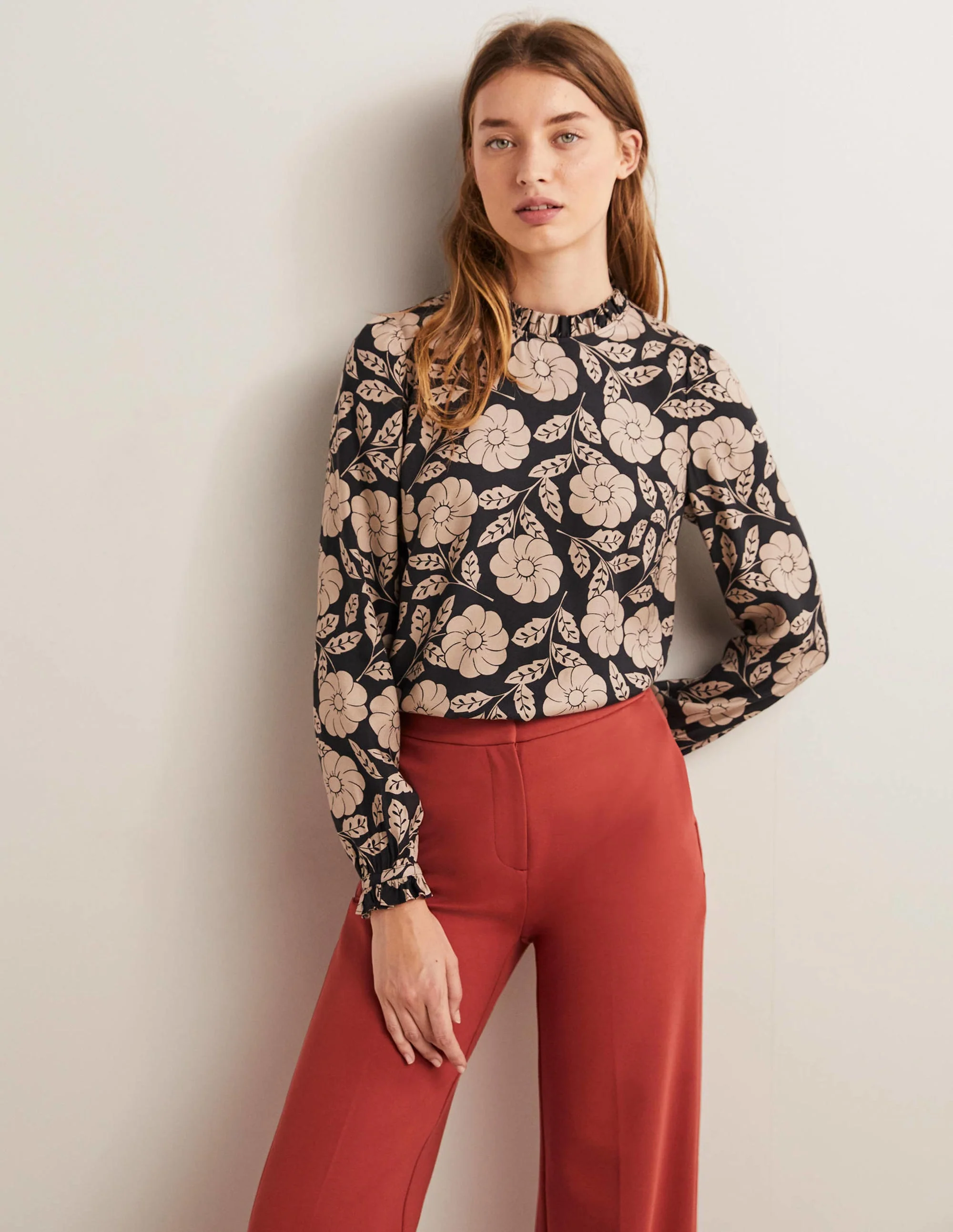 High Neck Ruffle Top-Black, Botannica