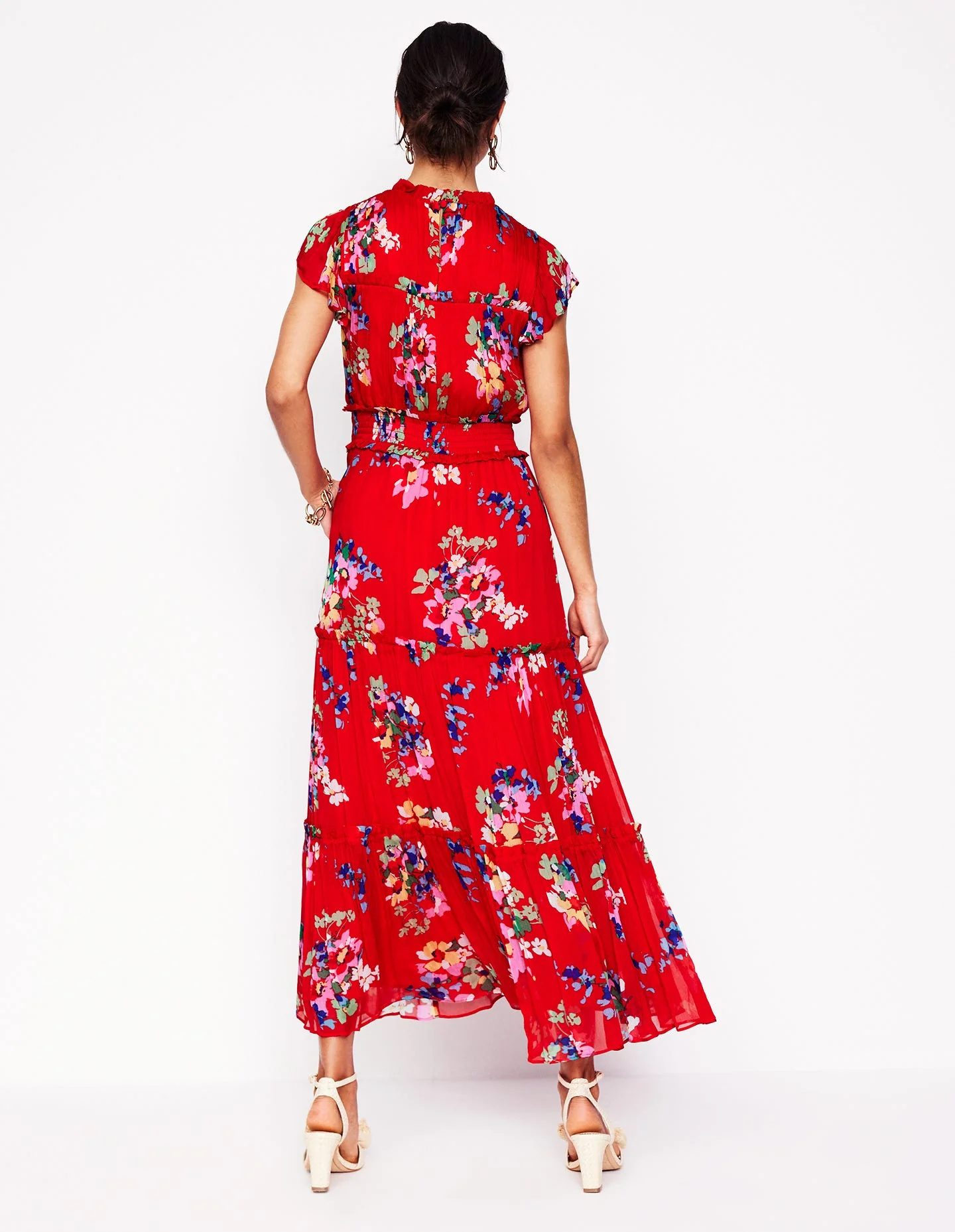 High Neck Sleeveless Dress-Rouge, Delicate Blooms - Image 3
