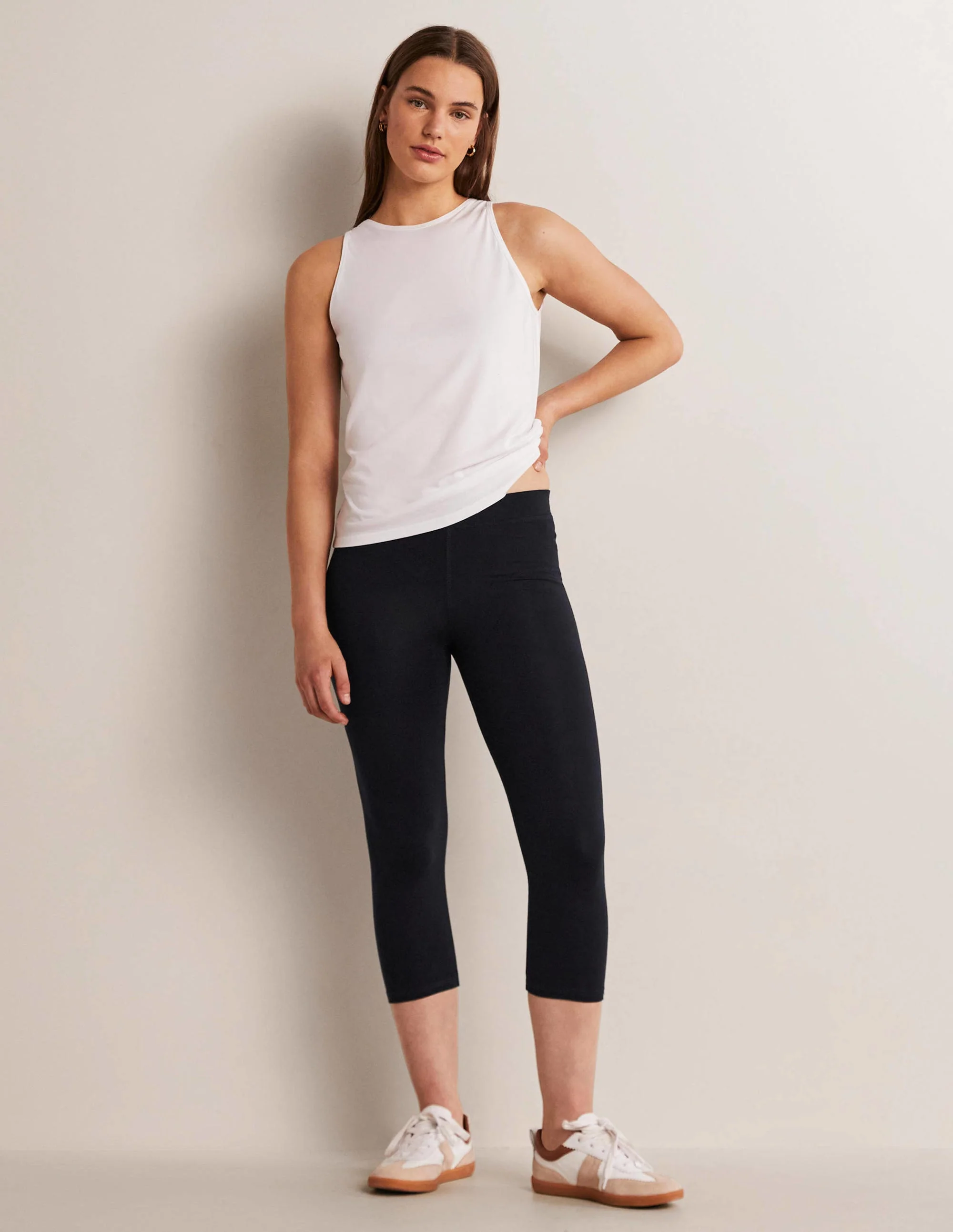 High Rise Crop Jersey Leggings-Navy