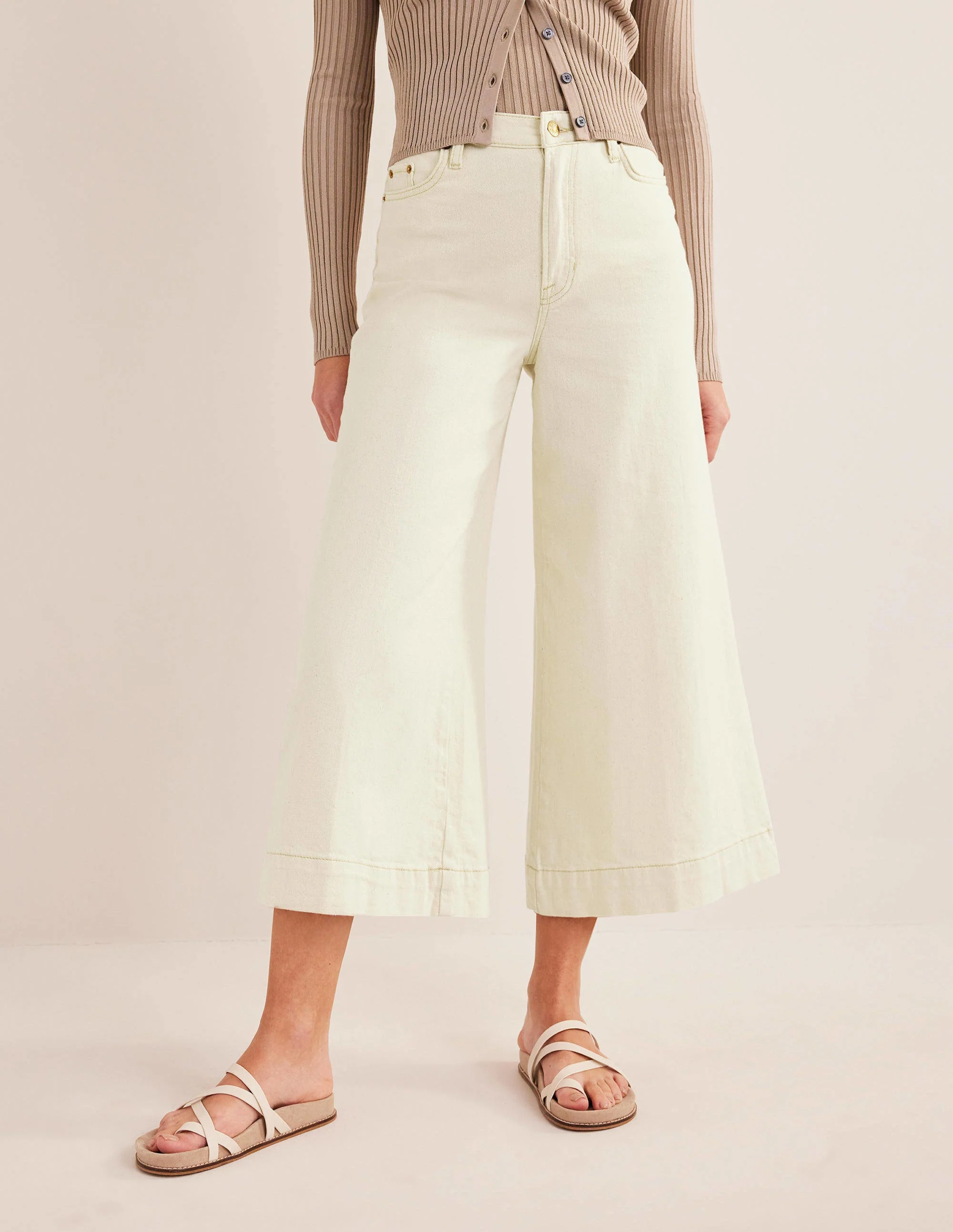 High Rise Culotte Jeans-Ecru - Image 4