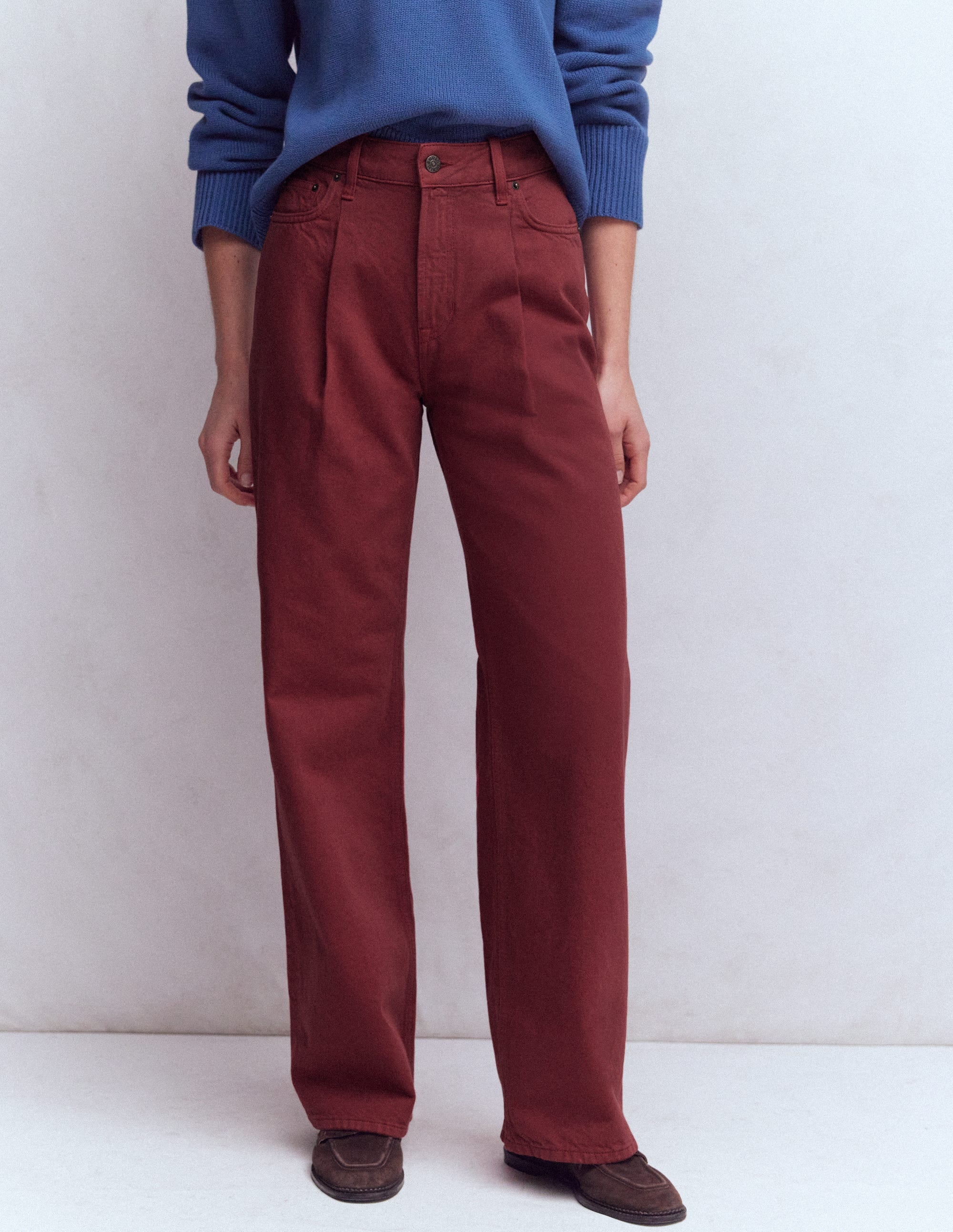 High Rise Pleat Wide Leg Jeans-Burnt Orange - Image 4