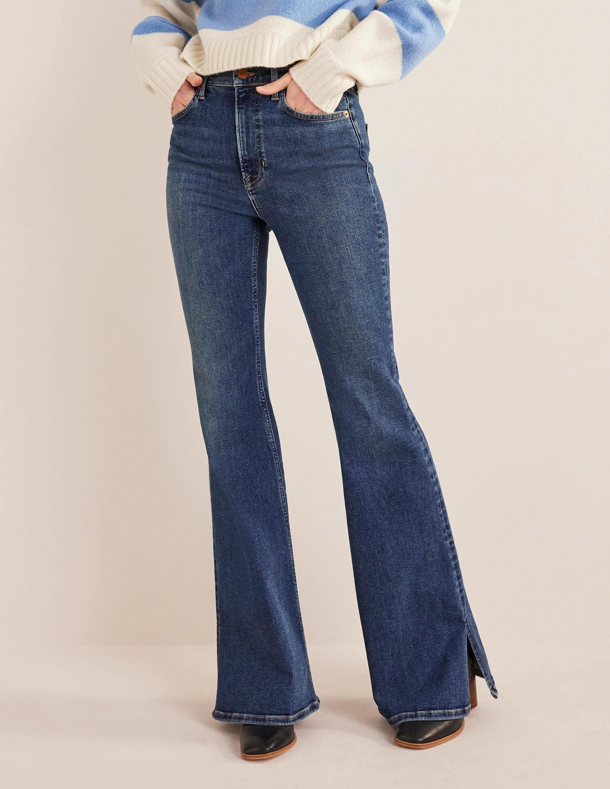 High Rise Split Flare Jeans-Indigo - Image 4