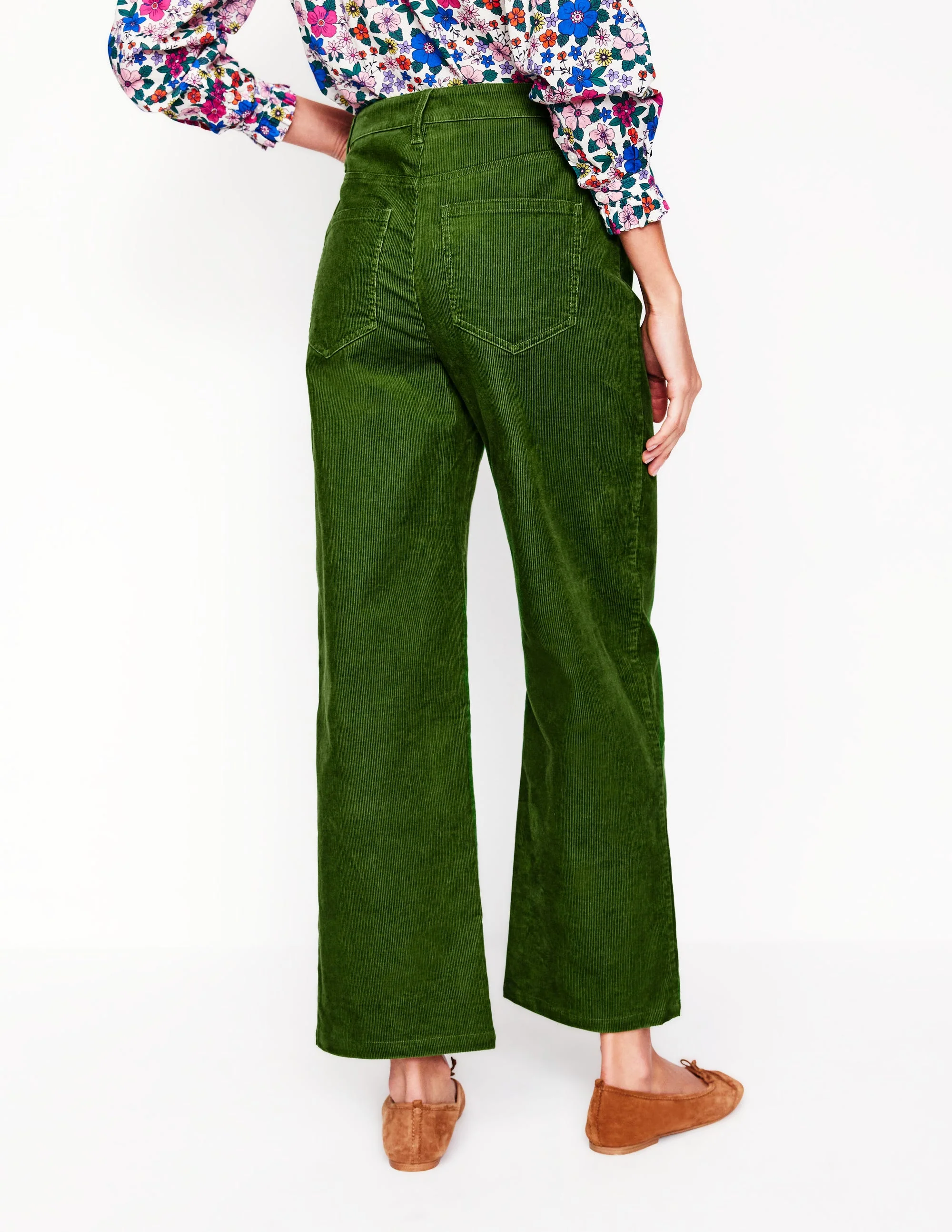 High Rise Straight Cord Jeans-Promenade Green - Image 4