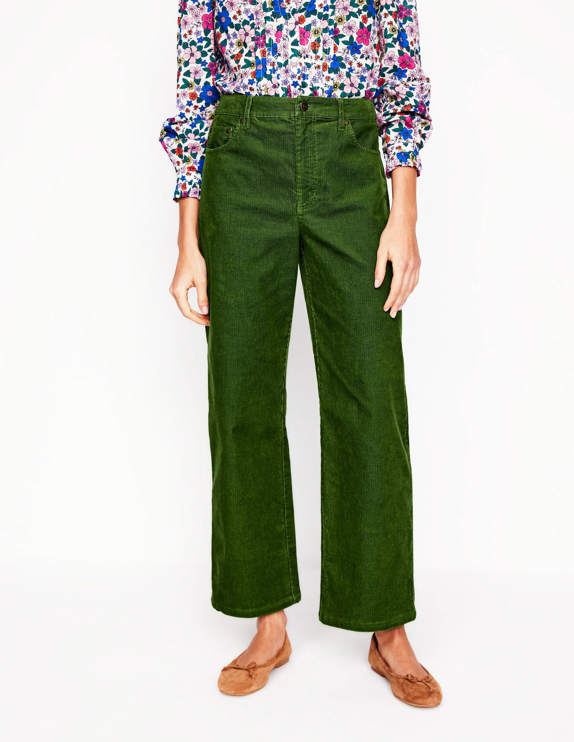 High Rise Straight Cord Jeans-Promenade Green - Image 5