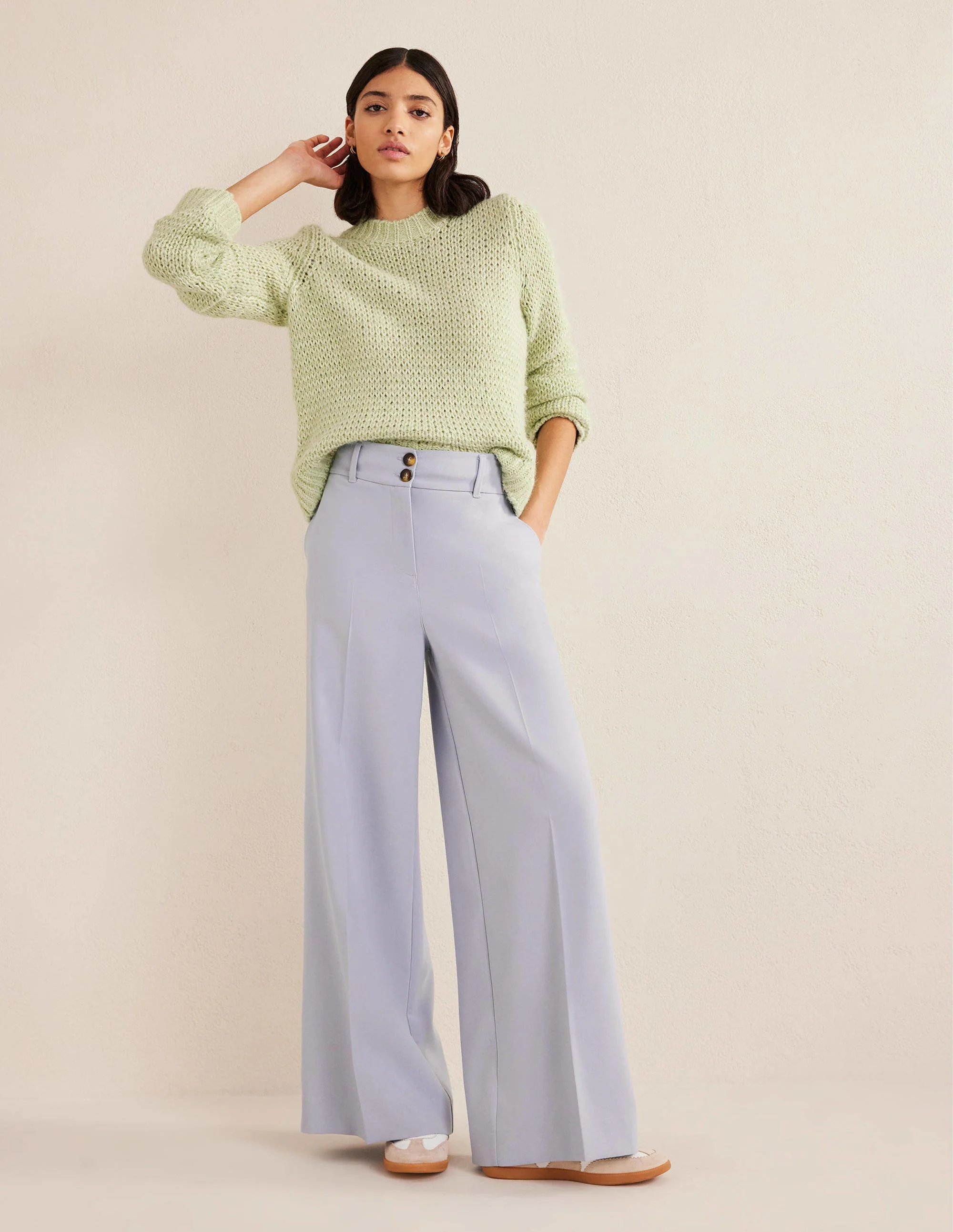 High Rise Wide Leg Pants-Blue Blizzard