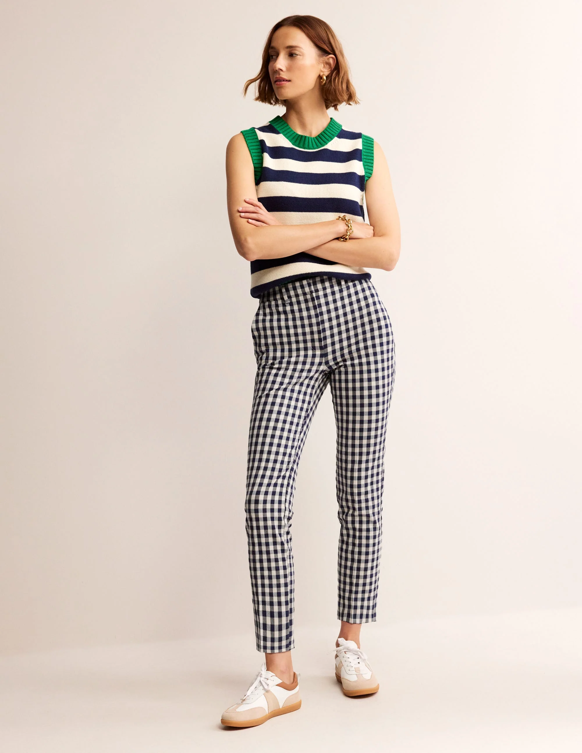 Highgate Printed Pants-Navy and Stone Gingham